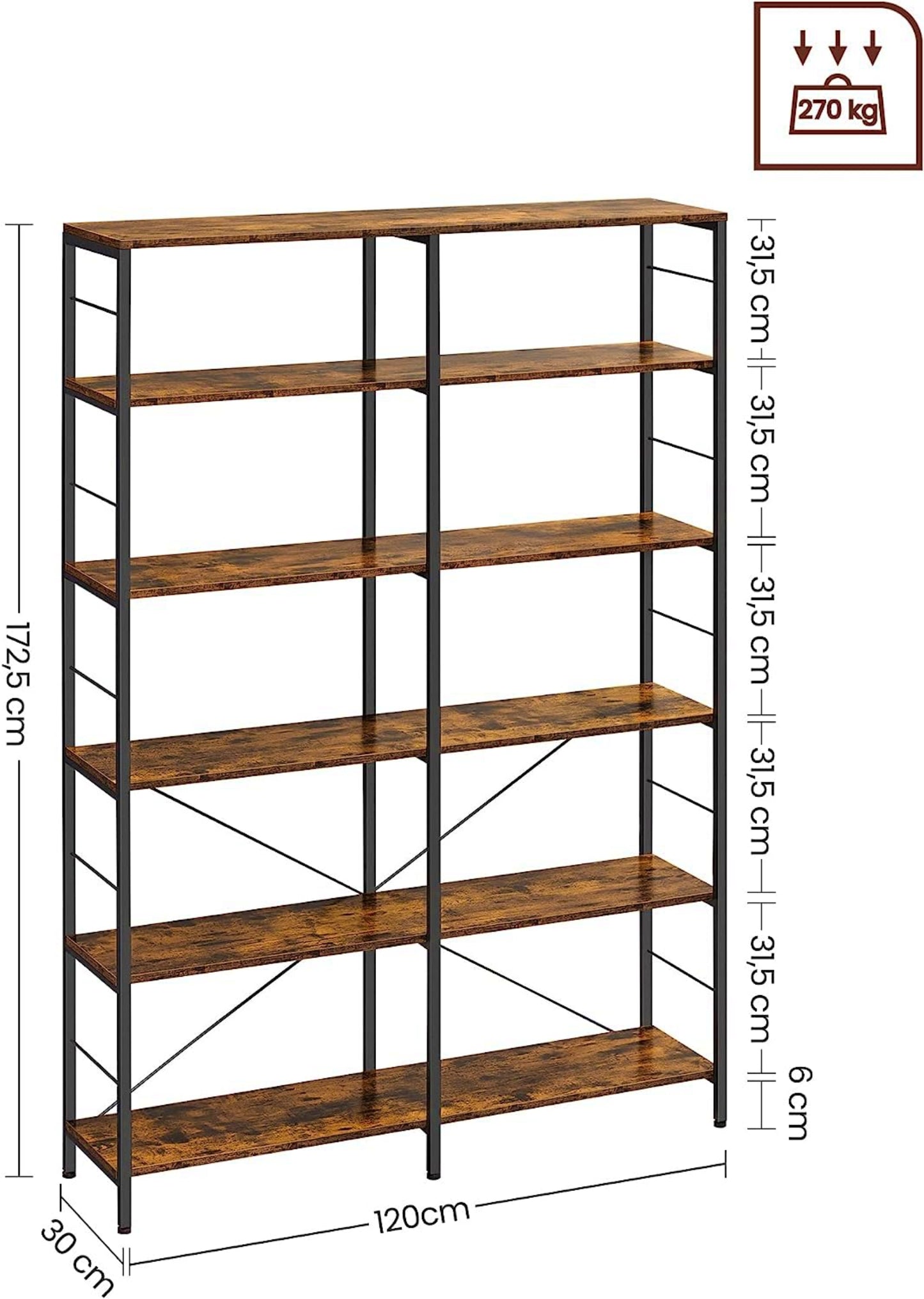 Large Industrial Bookcase Modern Shelving Unit Home Office Storage Bookshelf