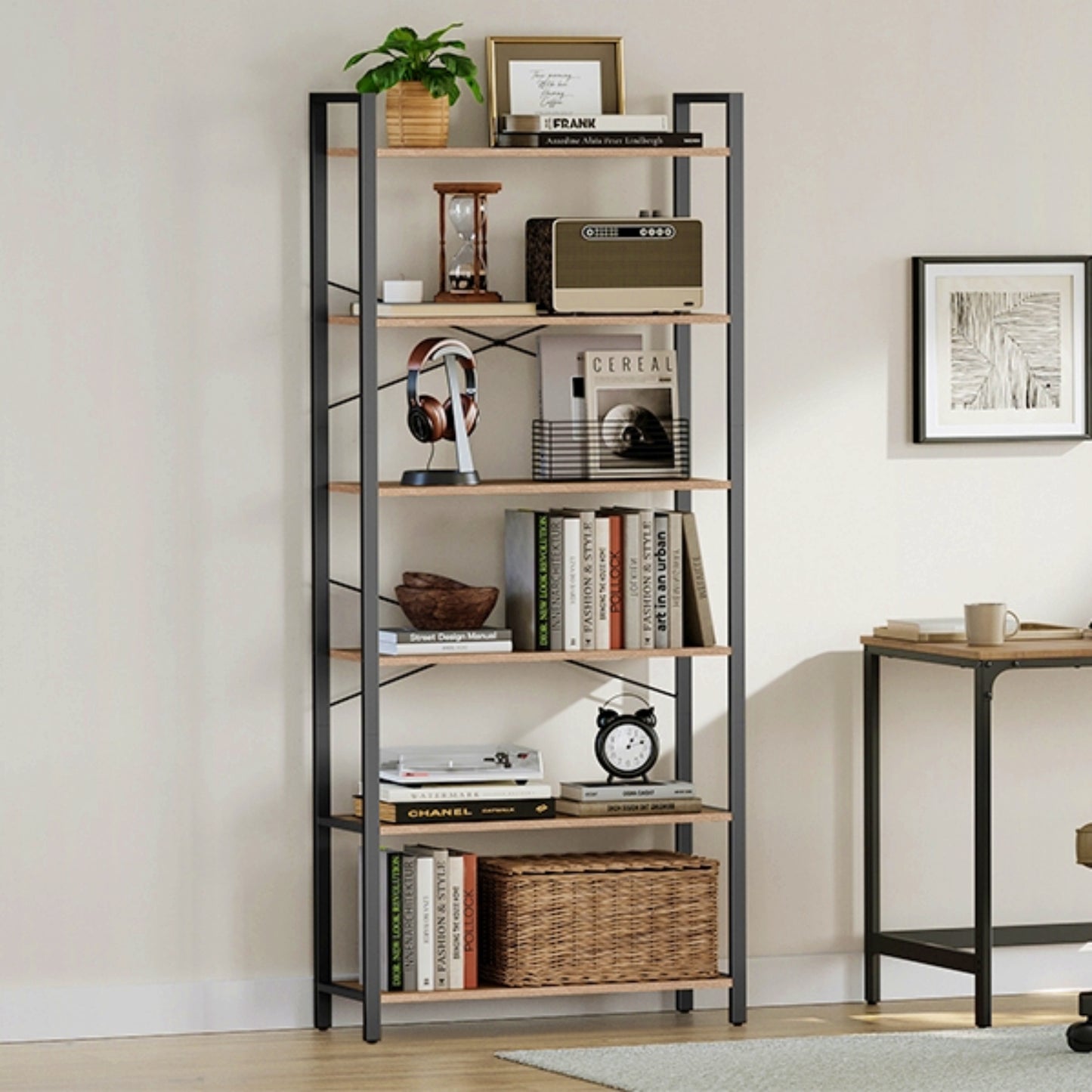 Tall Industrial Bookcase Modern Lounge Cabinet Large Storage Display Bookshelf