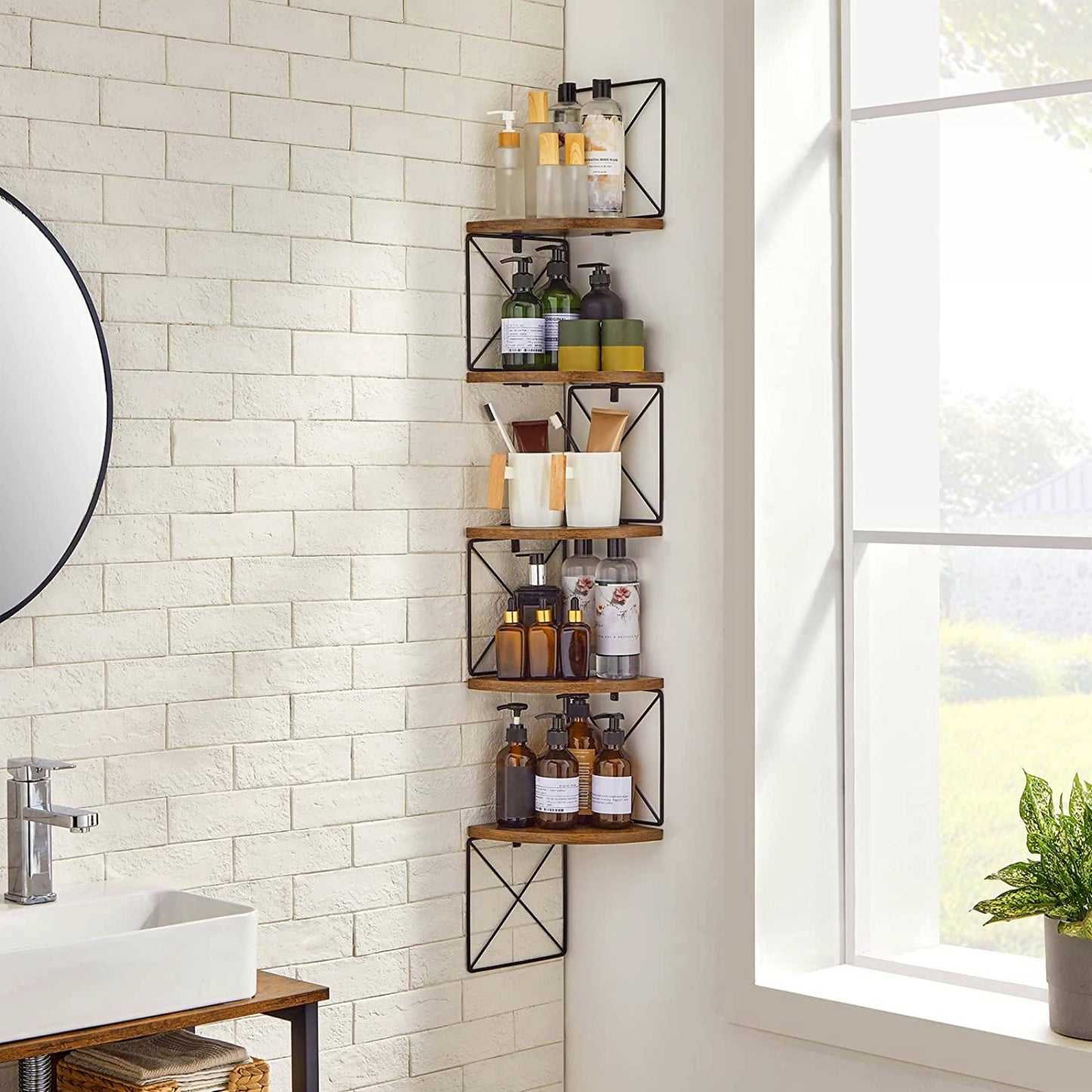 Floating Shelving Unit Modern Corner Bookshelf Industrial Wall Mounted Bookcase