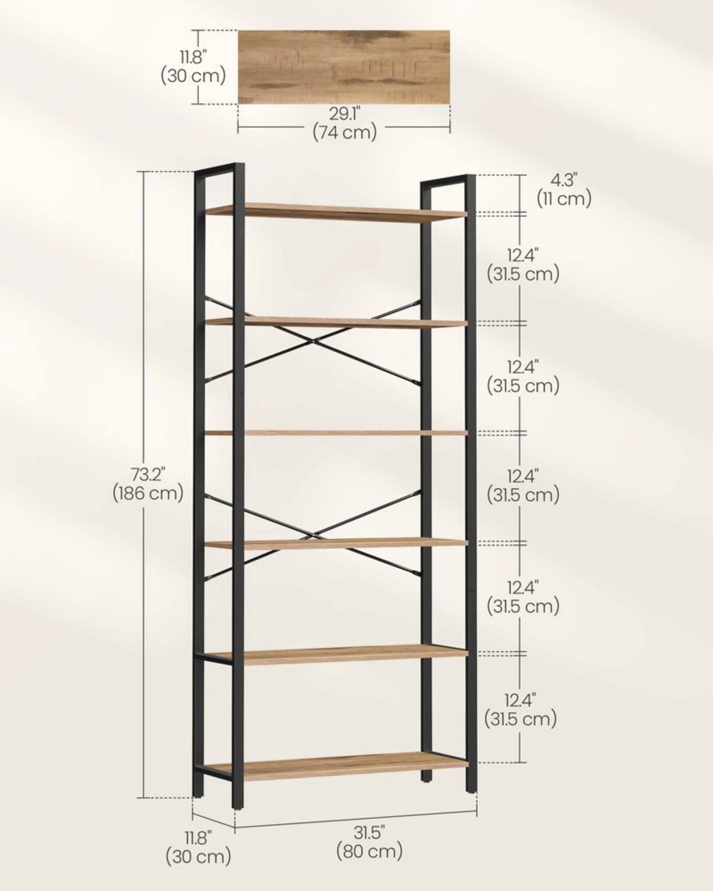 Tall Industrial Bookcase Modern Lounge Cabinet Large Storage Display Bookshelf