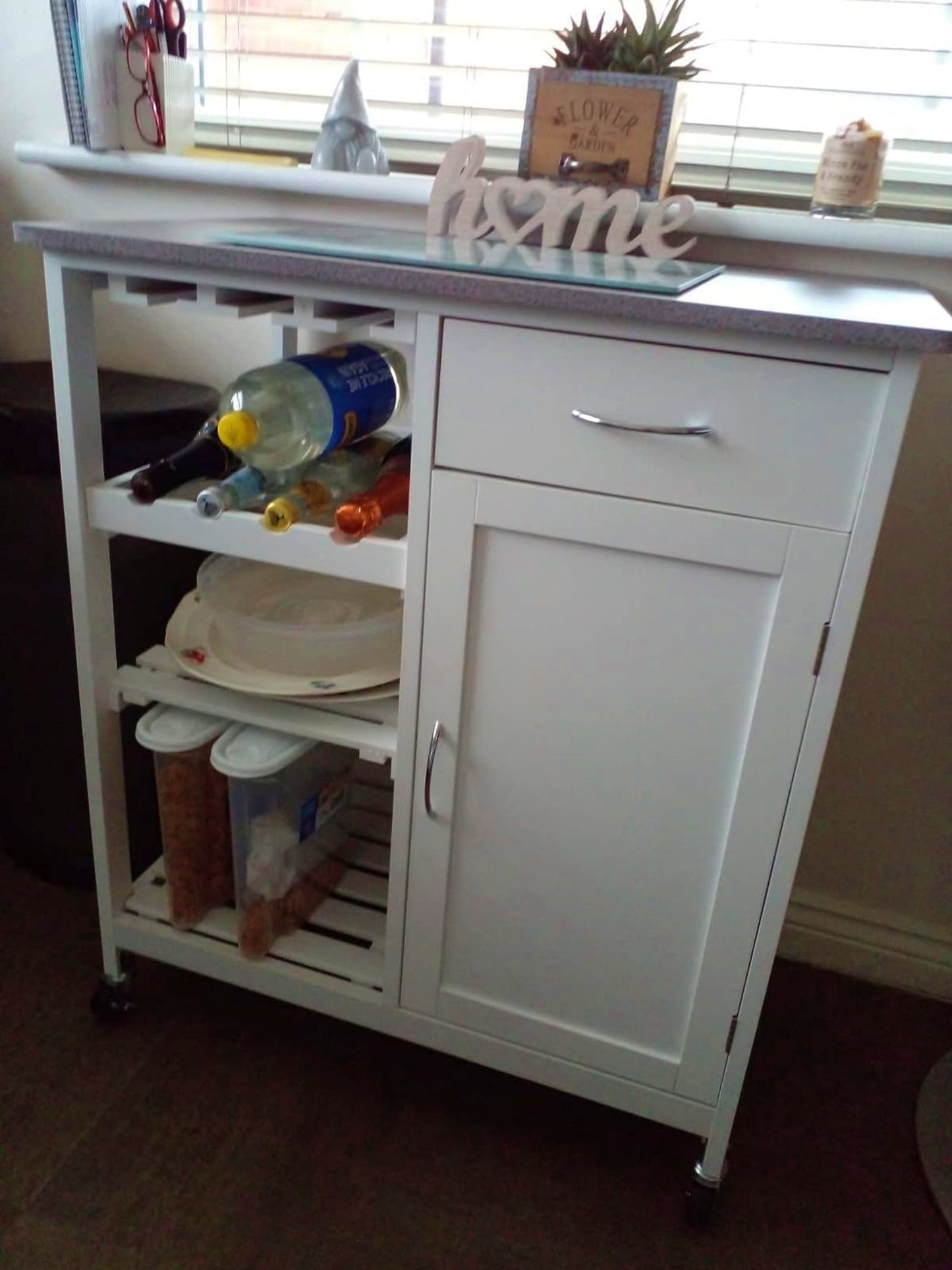 Kitchen Storage Trolley White Wine Cabinet Vegetables Rack Wooden Pantry Island