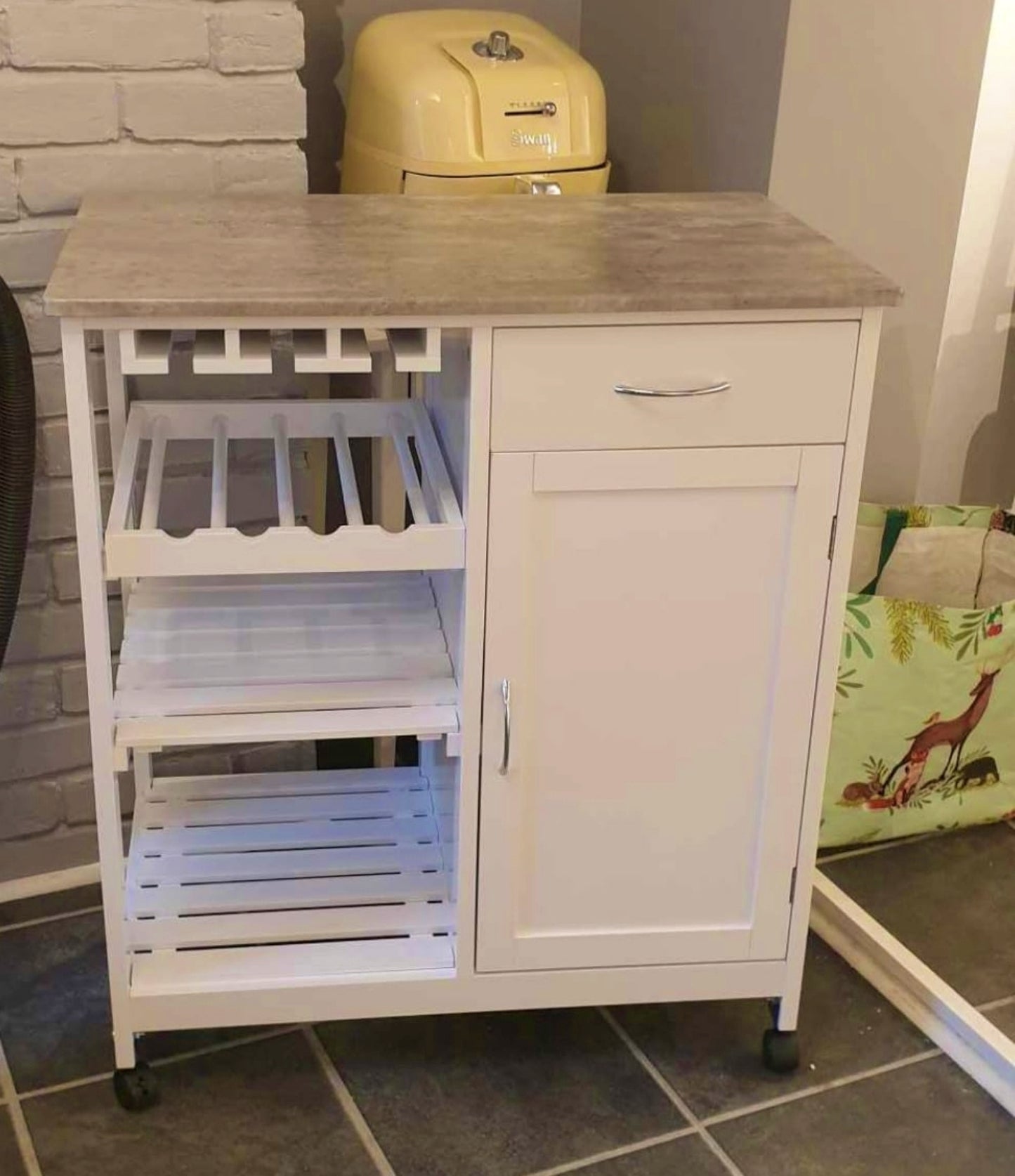 Kitchen Storage Trolley White Wine Cabinet Vegetables Rack Wooden Pantry Island