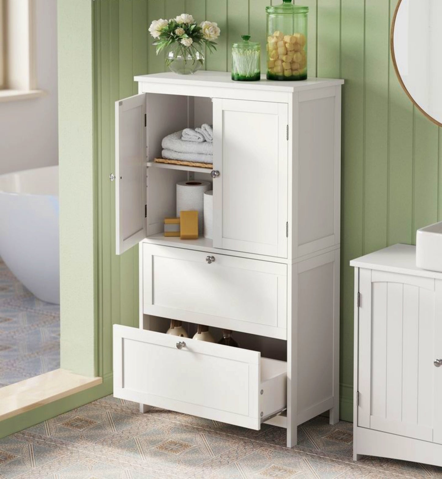 Modern White Storage Cabinet Bathroom Kitchen Cupboard Freestanding Pantry Stand