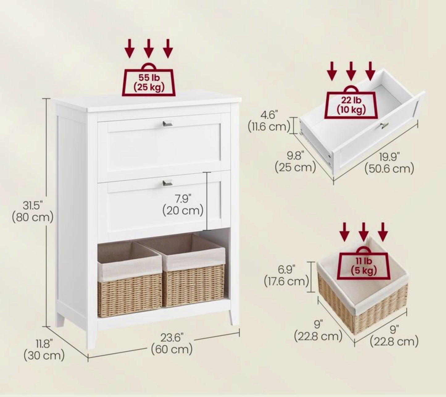 White Storage Cabinet Modern Slim Bathroom Narrow Cupboard Shelving Sideboard