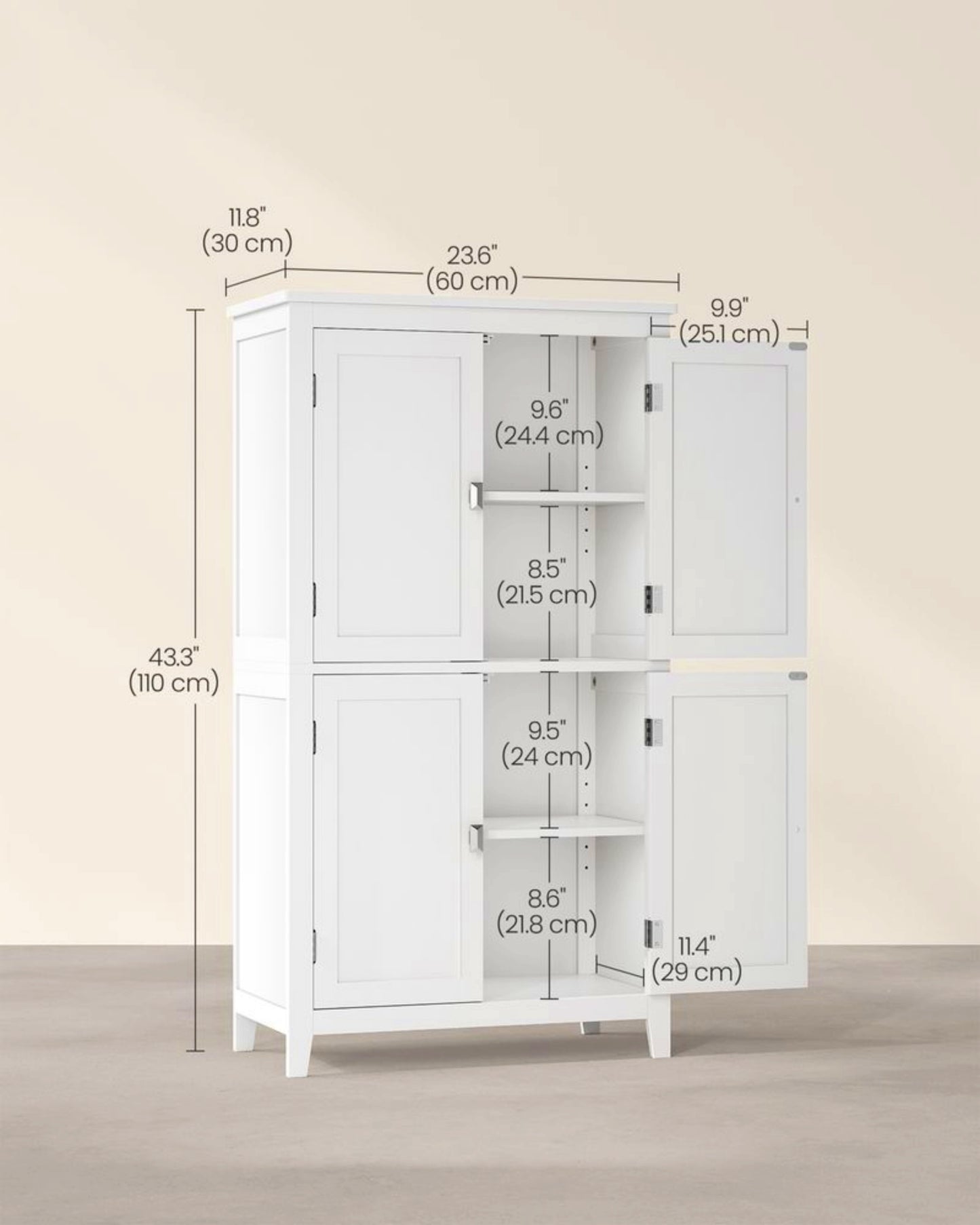 White Storage Cabinet Modern Bathroom Kitchen Cupboard Freestanding Pantry Stand