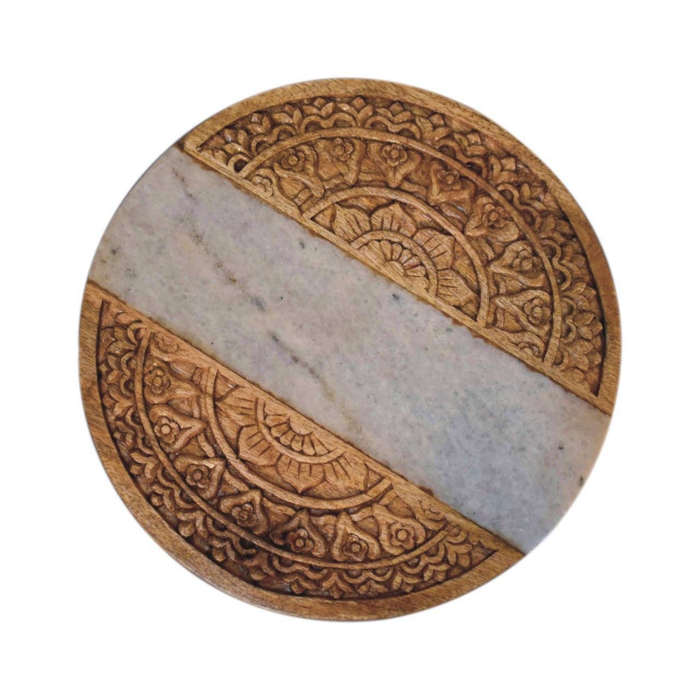 Wooden Marble Chopping Board Round Carved Kitchen Counter Cutting Bread Plank Charcuterie Cheese Serving Tray