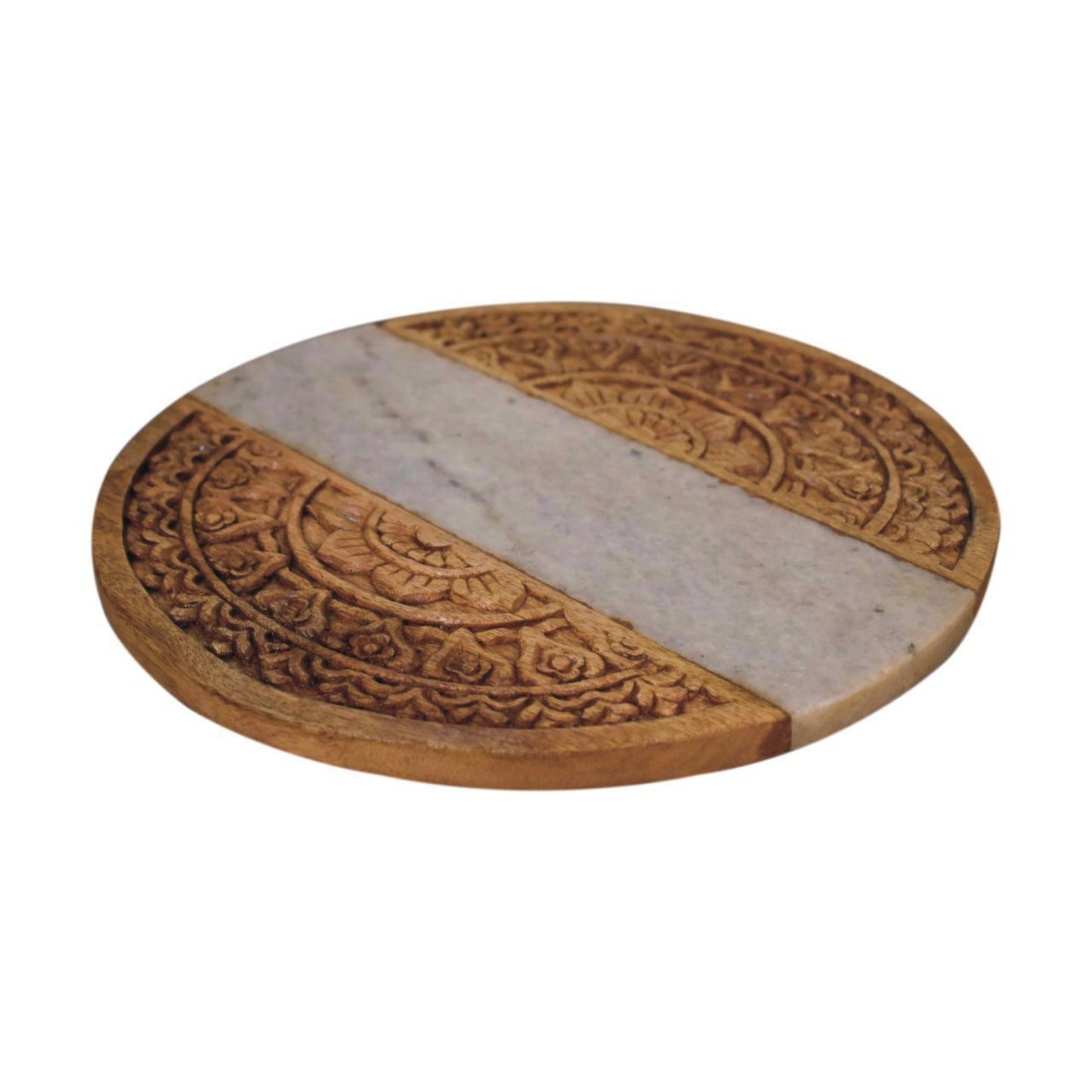 Wooden Marble Chopping Board Round Carved Kitchen Counter Cutting Bread Plank Charcuterie Cheese Serving Tray