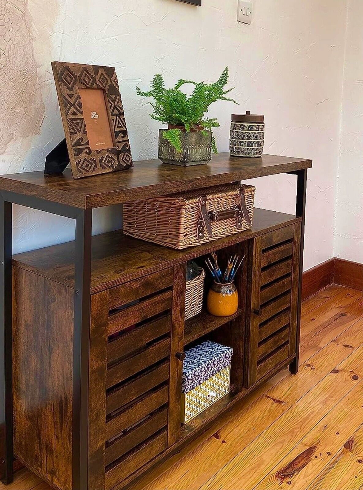 Industrial Vintage Sideboard Narrow Storage Cabinet Dining Kitchen Display Unit