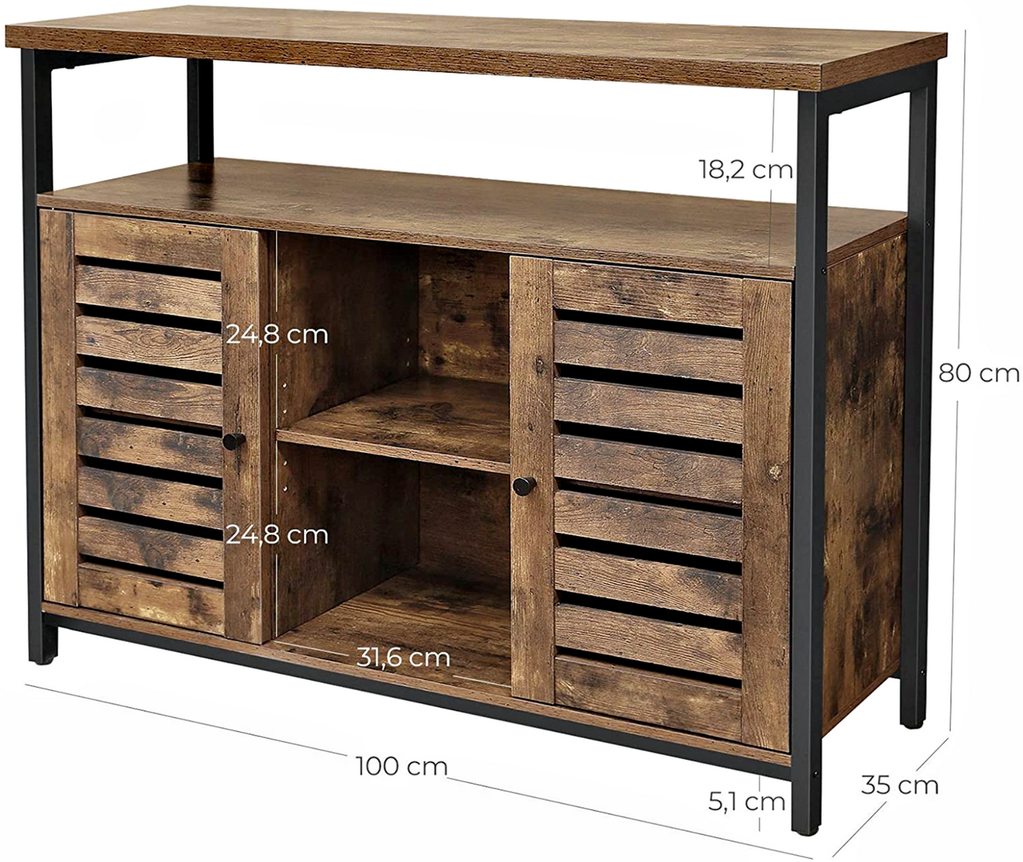 Industrial Vintage Sideboard Narrow Storage Cabinet Dining Kitchen Display Unit