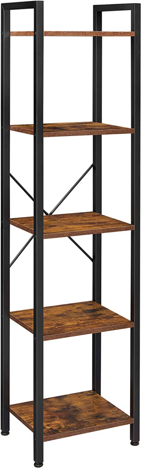 Industrial Slim Bookcase Vintage Metal Shelving Unit Rustic Home Display Cabinet