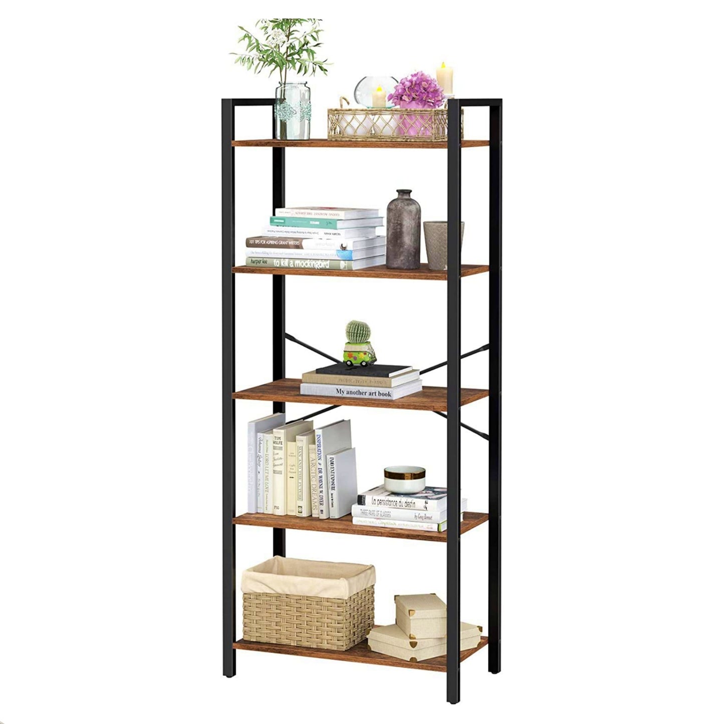 Industrial Metal Bookcase Rustic Shelving Unit Lounge Display Storage Cabinet