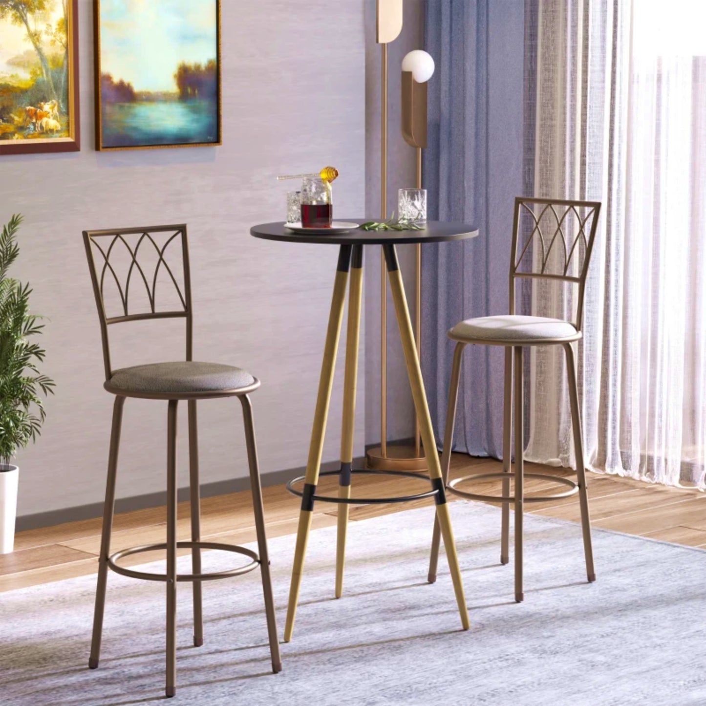 Metal Bar Stool Set Swivel High Seat Modern Breakfast Kitchen Dining Pub Chair