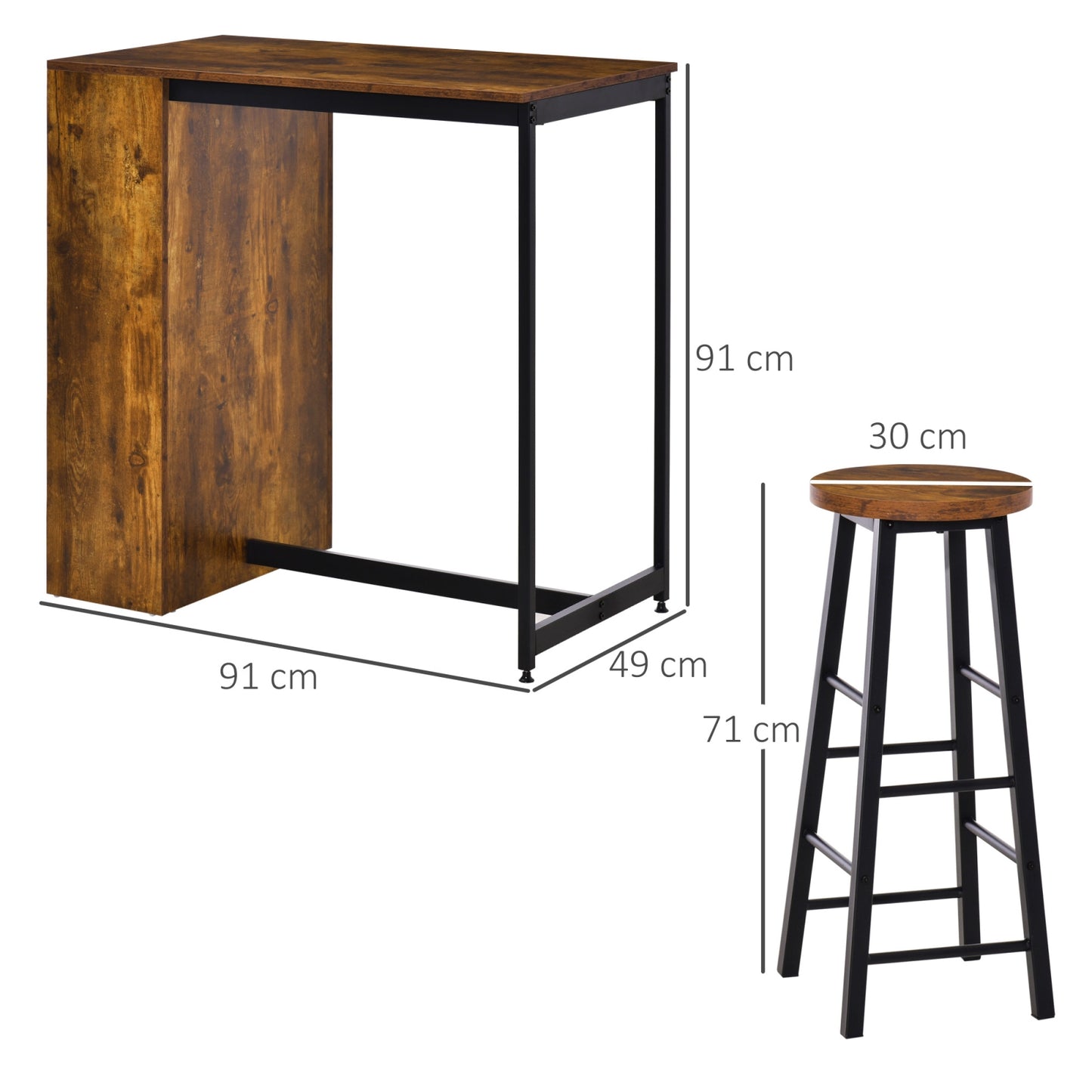 Vintage Bar Table Set Industrial Kitchen Breakfast Tall Island Rustic Dining Coffee Furniture