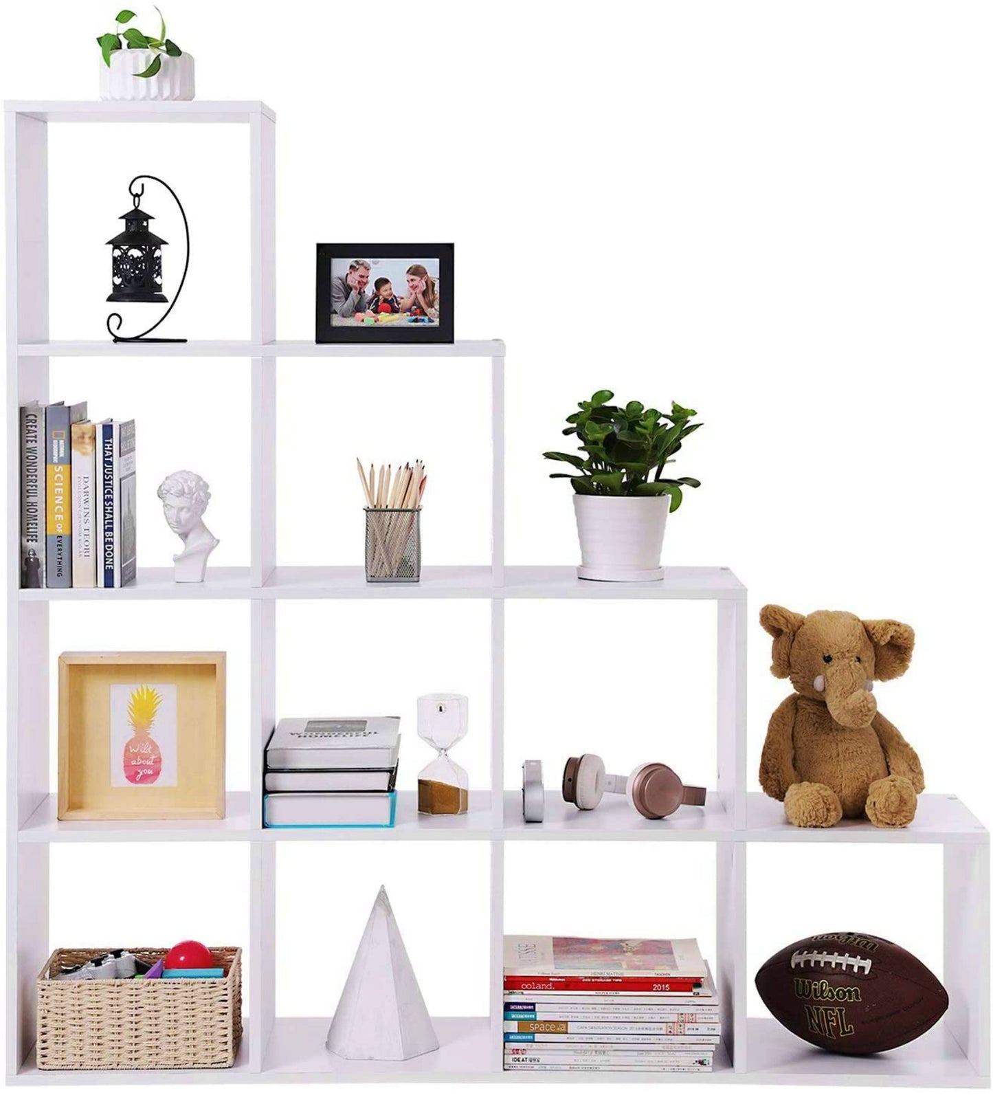 Modern White Bookcase Open Cube Shelving Unit Staircase Room Divider