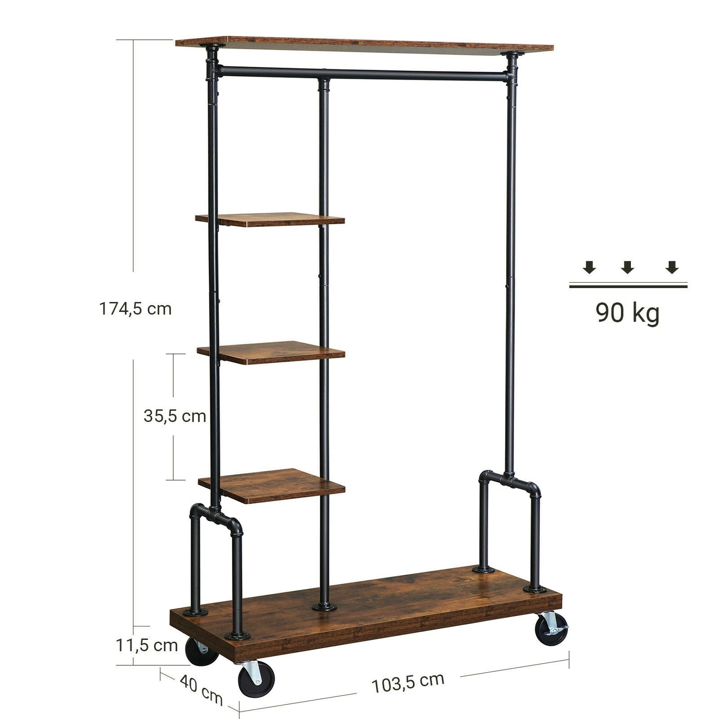 Industrial Coat Rack Vintage Hallway Shelving Unit Clothes Bags Storage Rail