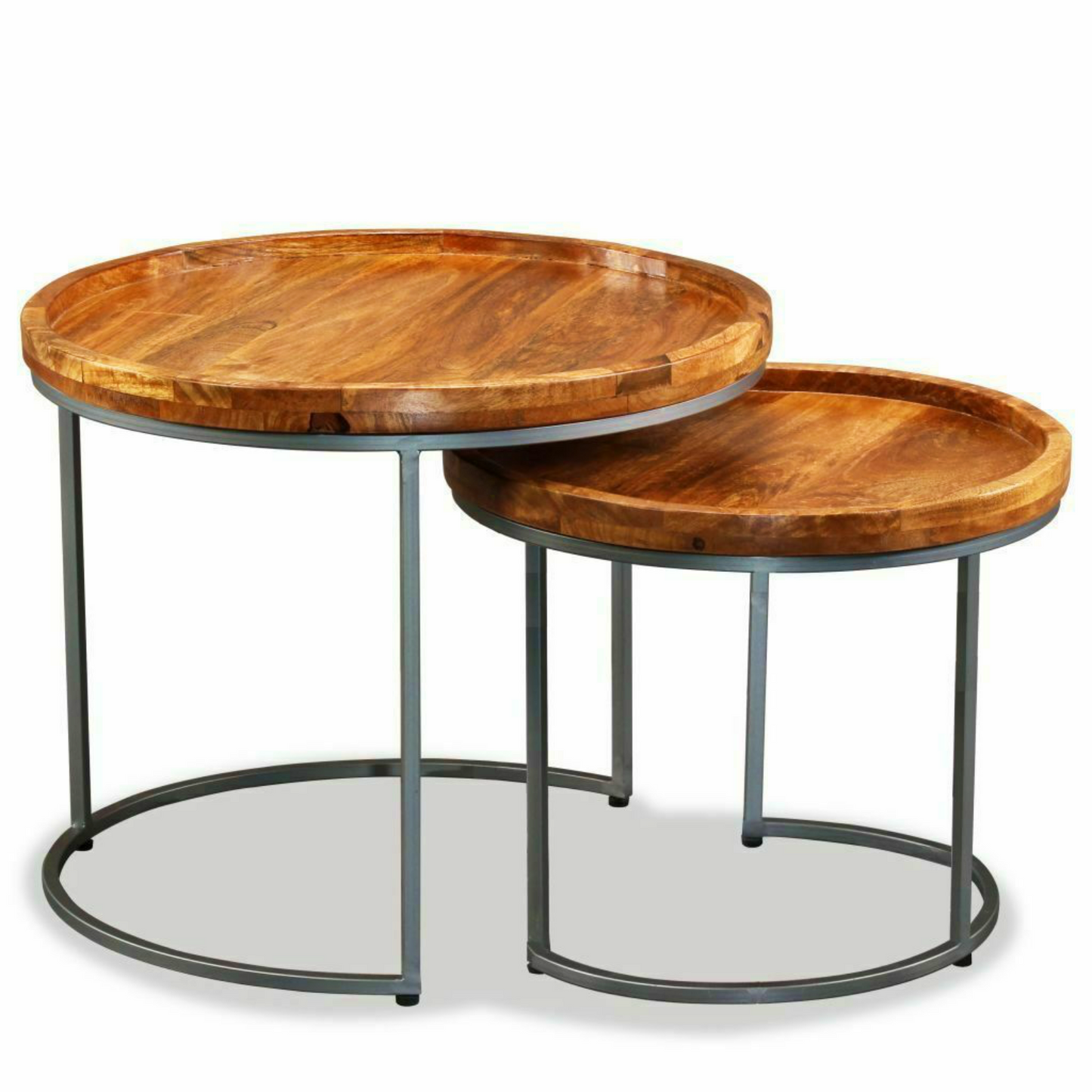 Round Coffee Table Set Industrial Sofa Side End Unit Solid Wood Metal Living Room Vintage Furniture