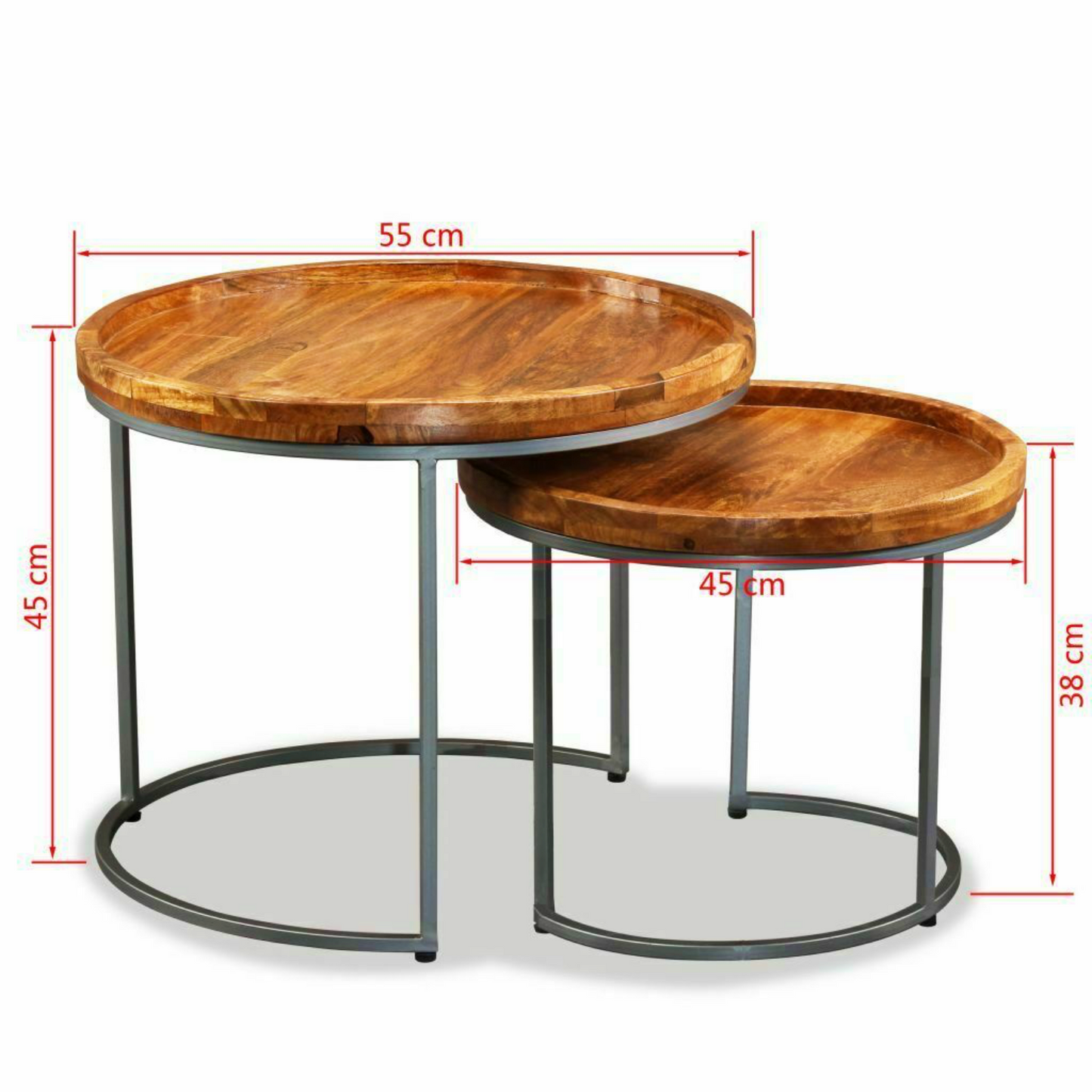 Round Coffee Table Set Industrial Sofa Side End Unit Solid Wood Metal Living Room Vintage Furniture