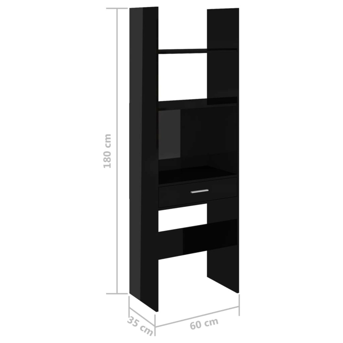 Modern Bookcase Desk Black Gloss Shelving Workstation Tall Office Storage Cabinet