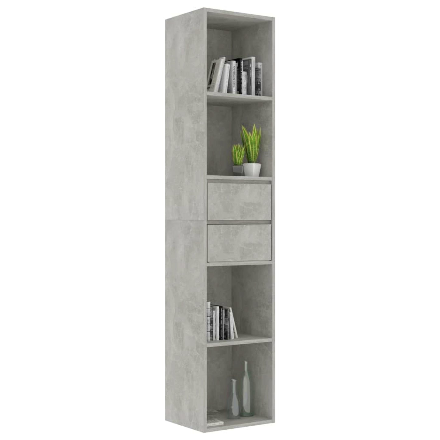 Modern Slim Bookcase Grey Lounge Bookshelf Contemporary Display Storage Cabinet