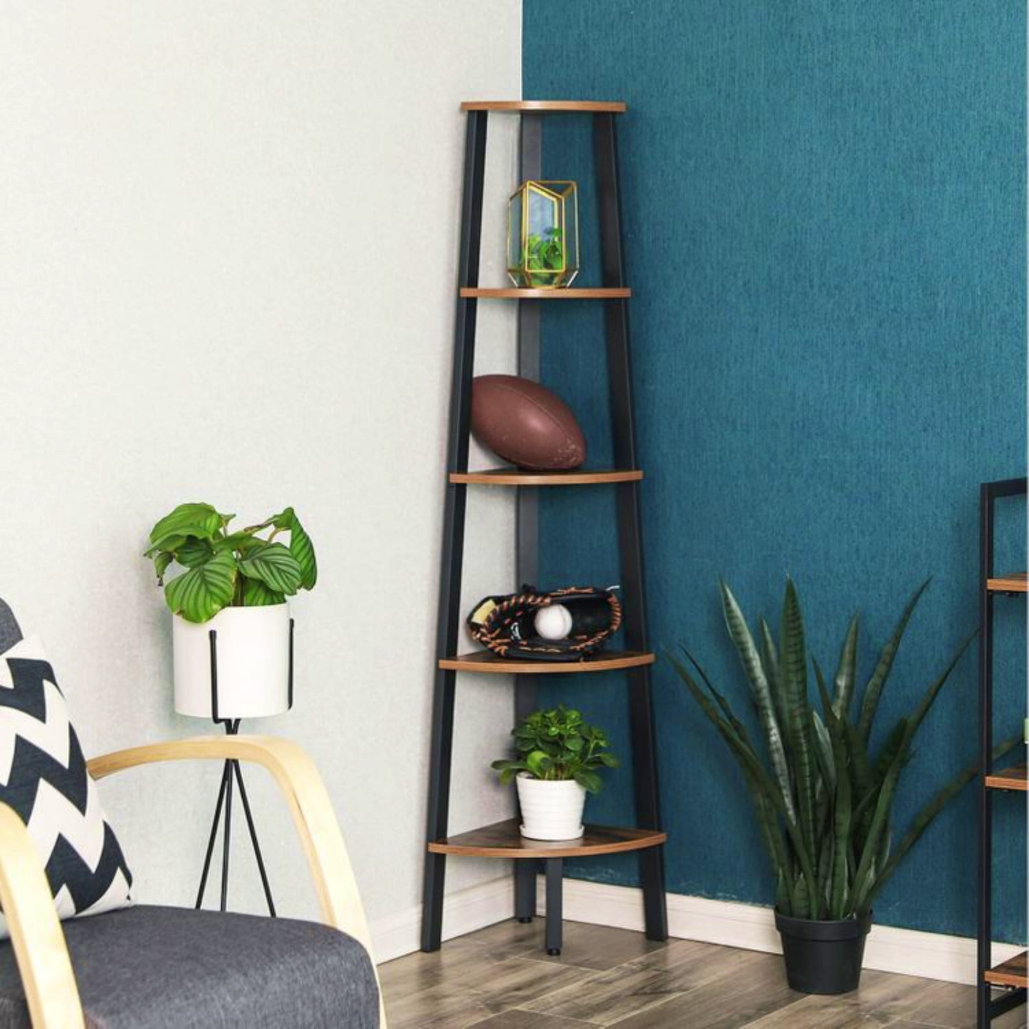 Ladder Shelving Unit Industrial Corner Bookcase Modern Home Storage Furniture