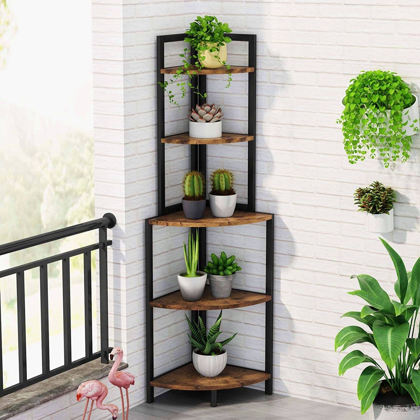 Corner Shelving Unit Industrial Bookcase Modern Storage Cabinet Rustic Stand