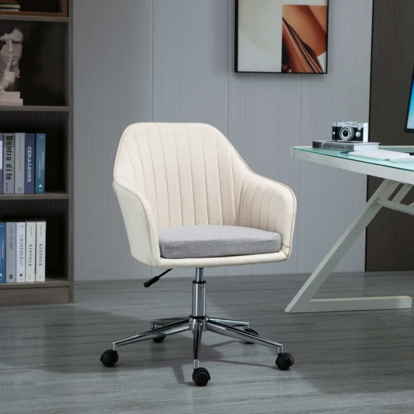 Fabric Desk Chair Modern Ergonomic Swivel Office Director Seat Shell Armchair