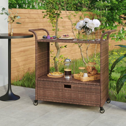 Patio Drinks Trolley Rattan Grey Outdoor Storage Cart Garden Bar Serving Table