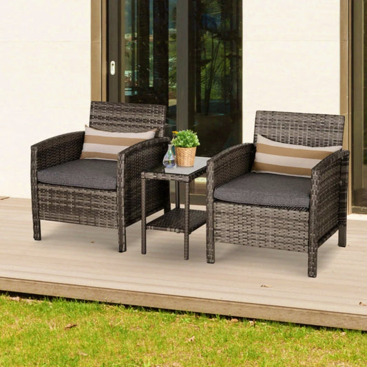 Garden Rattan Set Patio Armchair Grey Coffee Bistro Side Table Outdoor Lounger