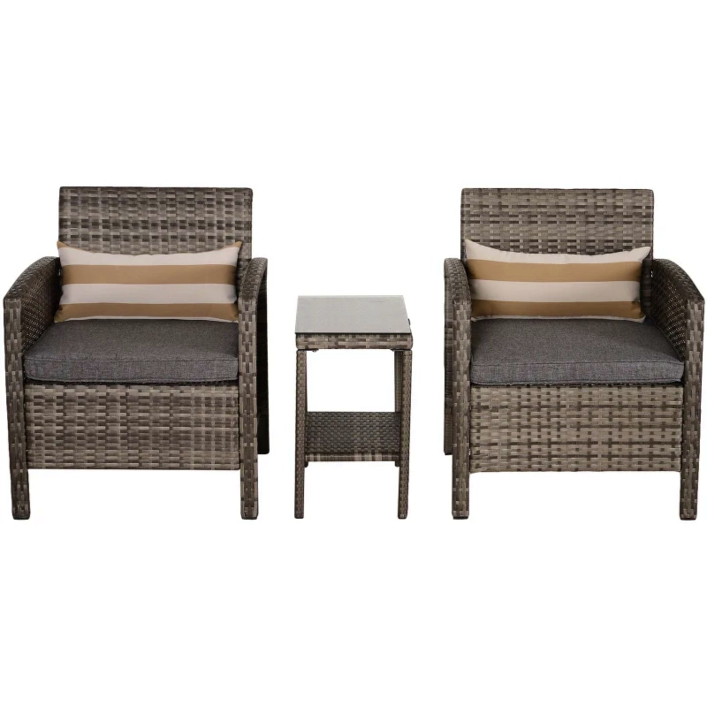 Garden Rattan Set Patio Armchair Grey Coffee Bistro Side Table Outdoor Lounger