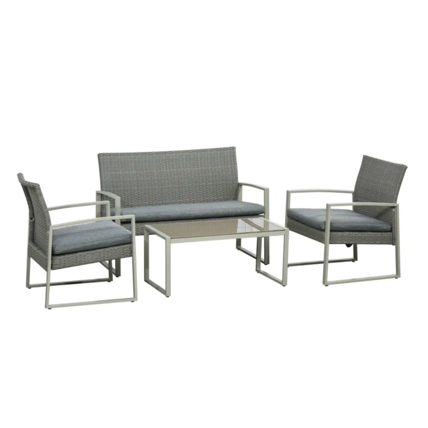 Garden Bistro Set Modern Patio Sofa Grey Coffee Side Table Outdoor Lounger Chair