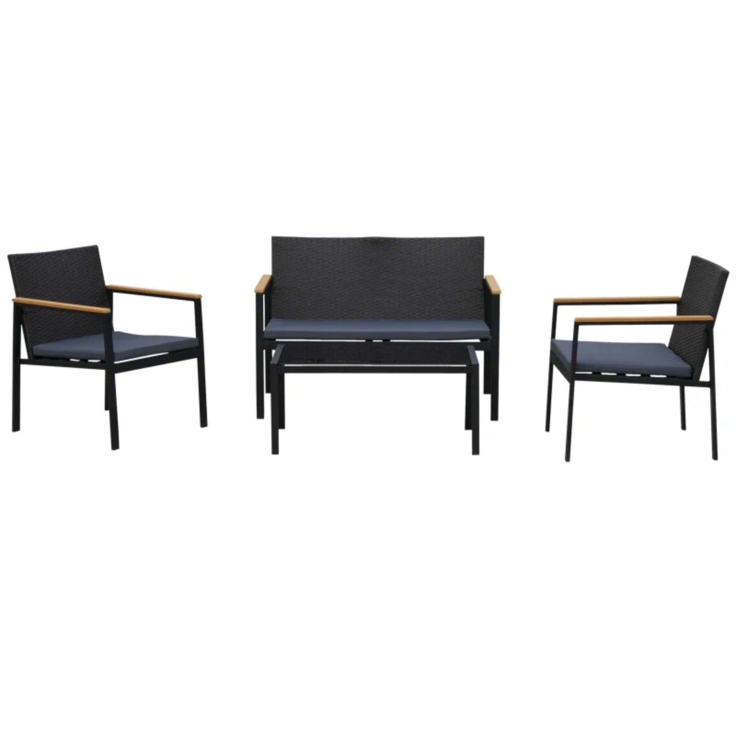 Garden Coffee Set Modern Patio Sofa Table Black Lounger Chair Outdoor Furniture