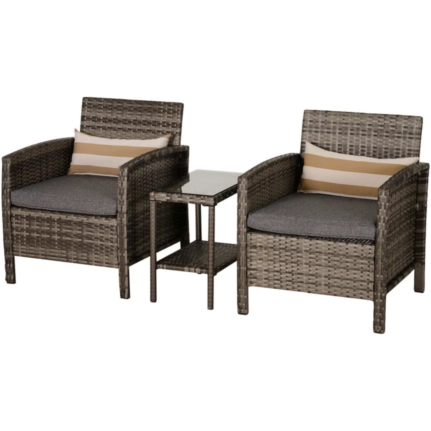 Garden Rattan Set Patio Armchair Grey Coffee Bistro Side Table Outdoor Lounger