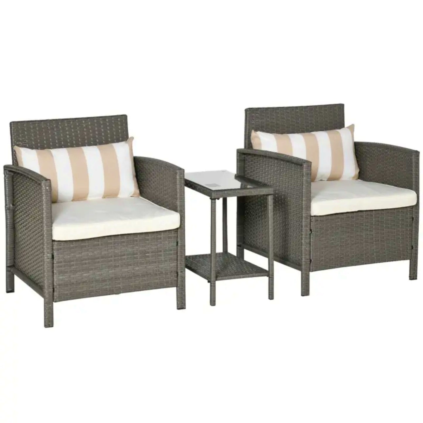 Garden Coffee Set Patio Rattan Armchair Grey Bistro Side Table Outdoor Lounger