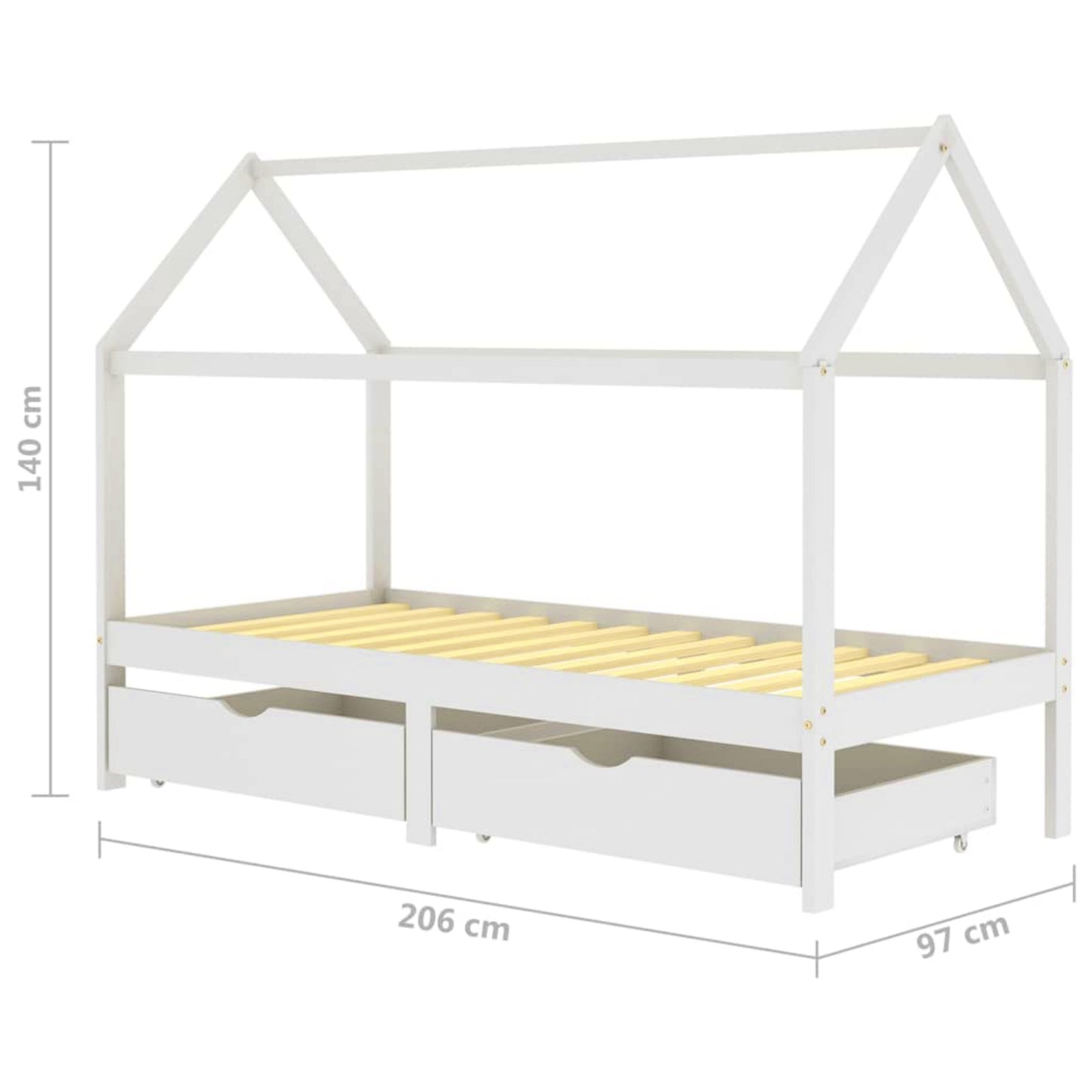 Kids White Bed Frame Wooden House Style Tent Bedstead Children Cottage Playhouse