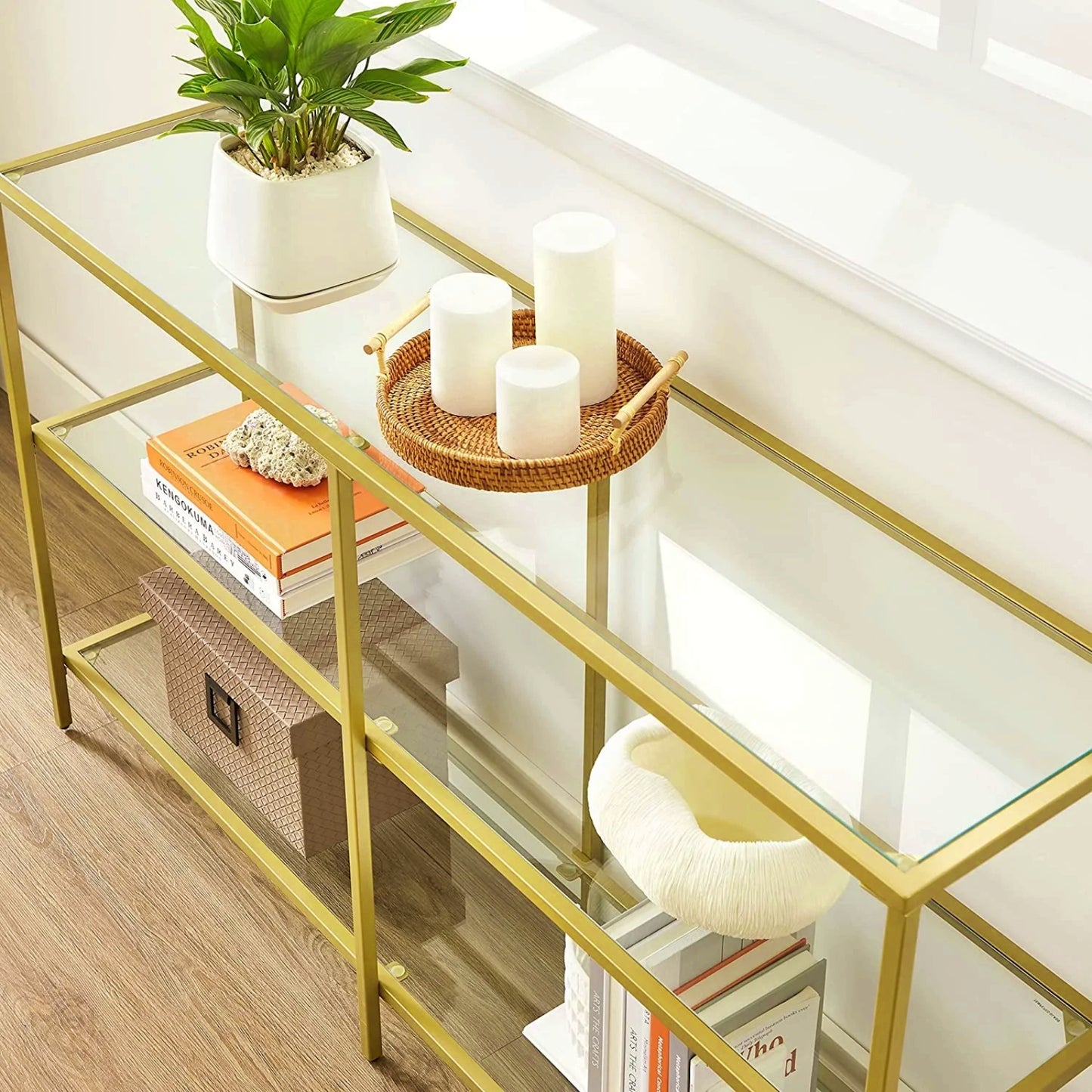 Glass Console Table Modern Large Hallway Sideboard Narrow Lounge Furniture Gold