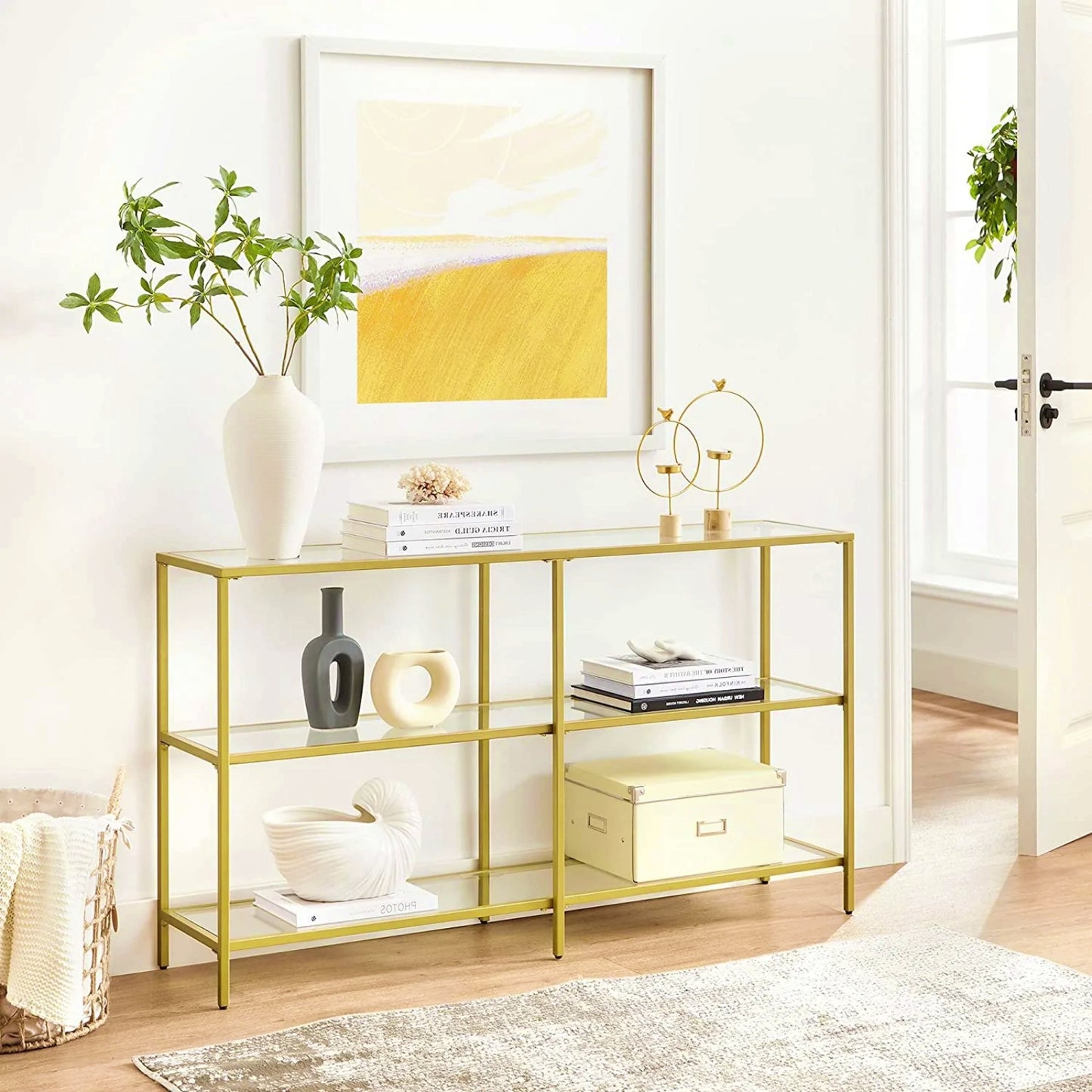 Glass Console Table Modern Large Hallway Sideboard Narrow Lounge Furniture Gold