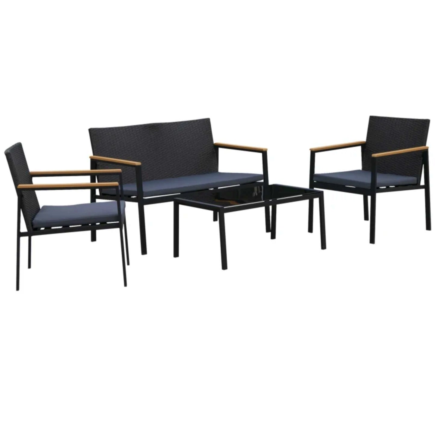 Garden Coffee Set Modern Patio Sofa Table Black Lounger Chair Outdoor Furniture