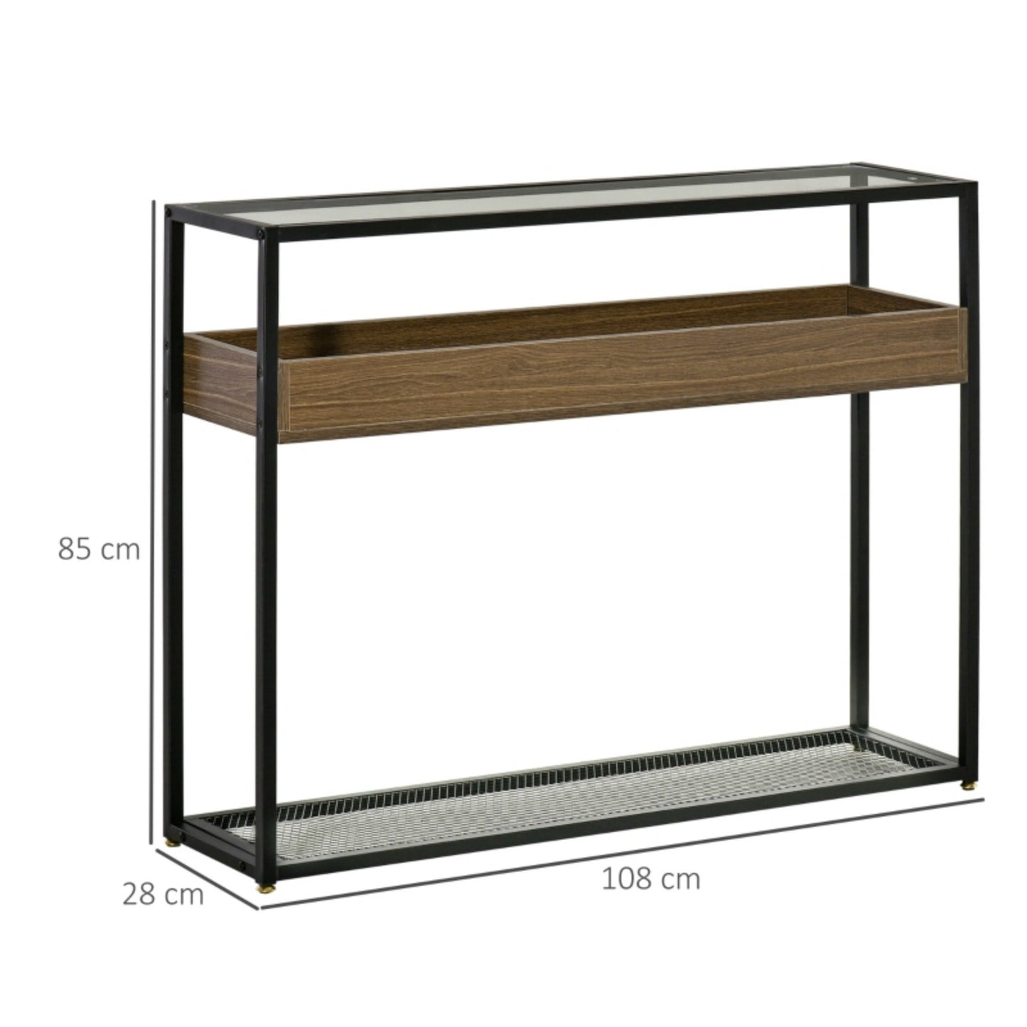 Lounge Console Table Industrial Hallway Slim Cabinet Sofa End Unit Glass Top Sideboard