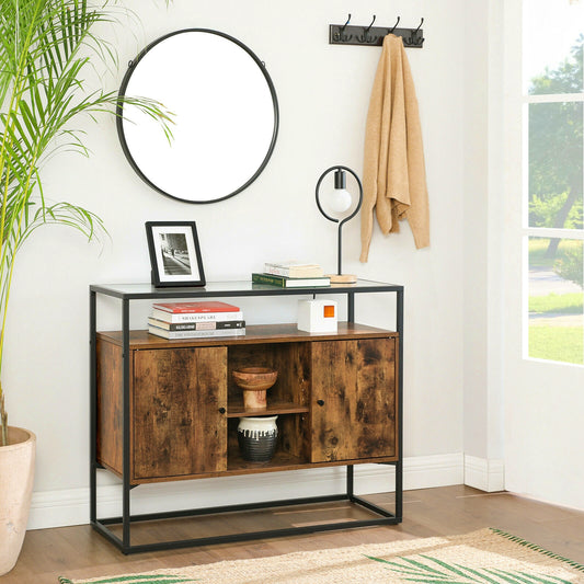 Industrial Narrow Sideboard Vintage Storage Cabinet Glass Hallway Console Table