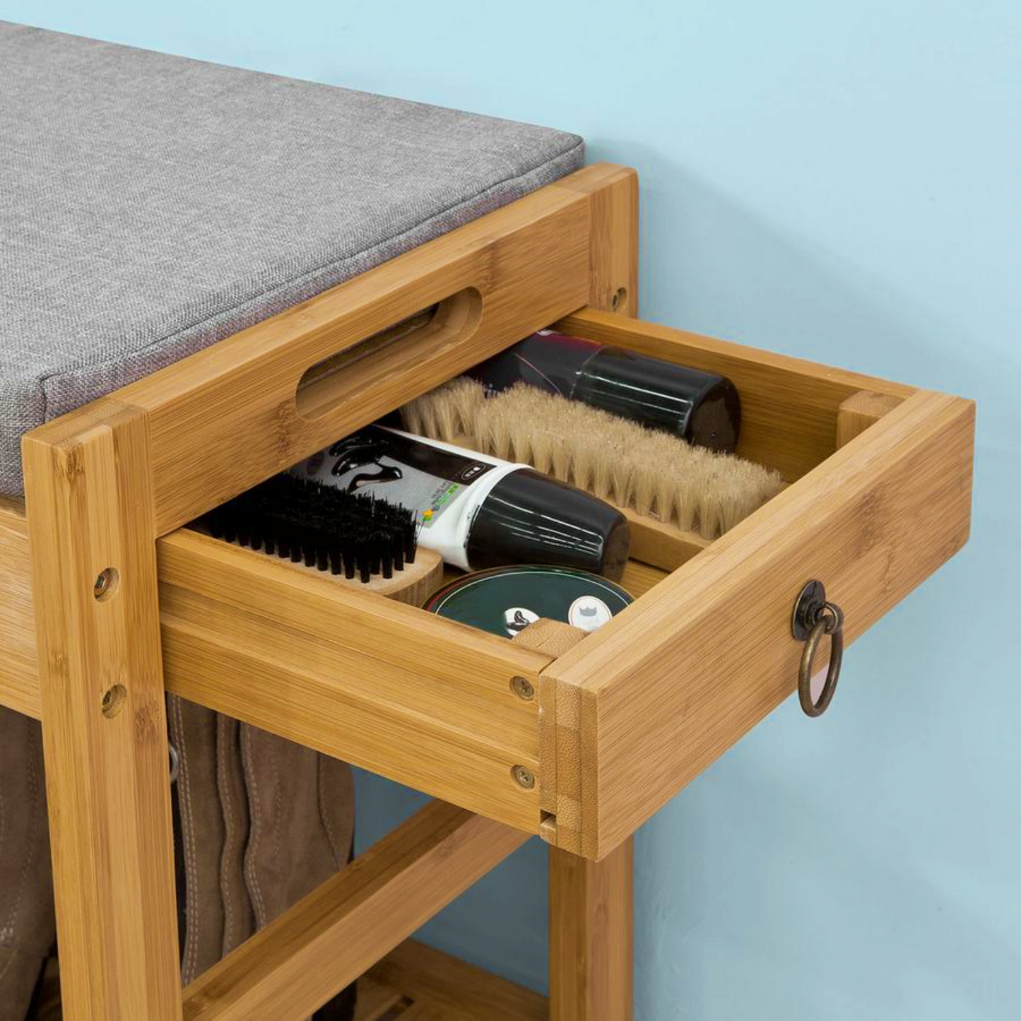 Hallway Storage Bench Modern Wooden Shoe Rack Bedroom Ottoman Cushioned Stool Entryway Seating With Shelves