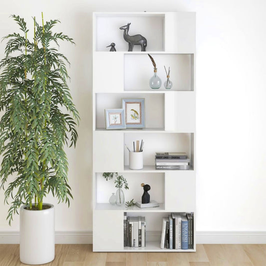 Modern Tall Bookcase White Gloss Storage Cabinet Lounge Display Shelving Unit