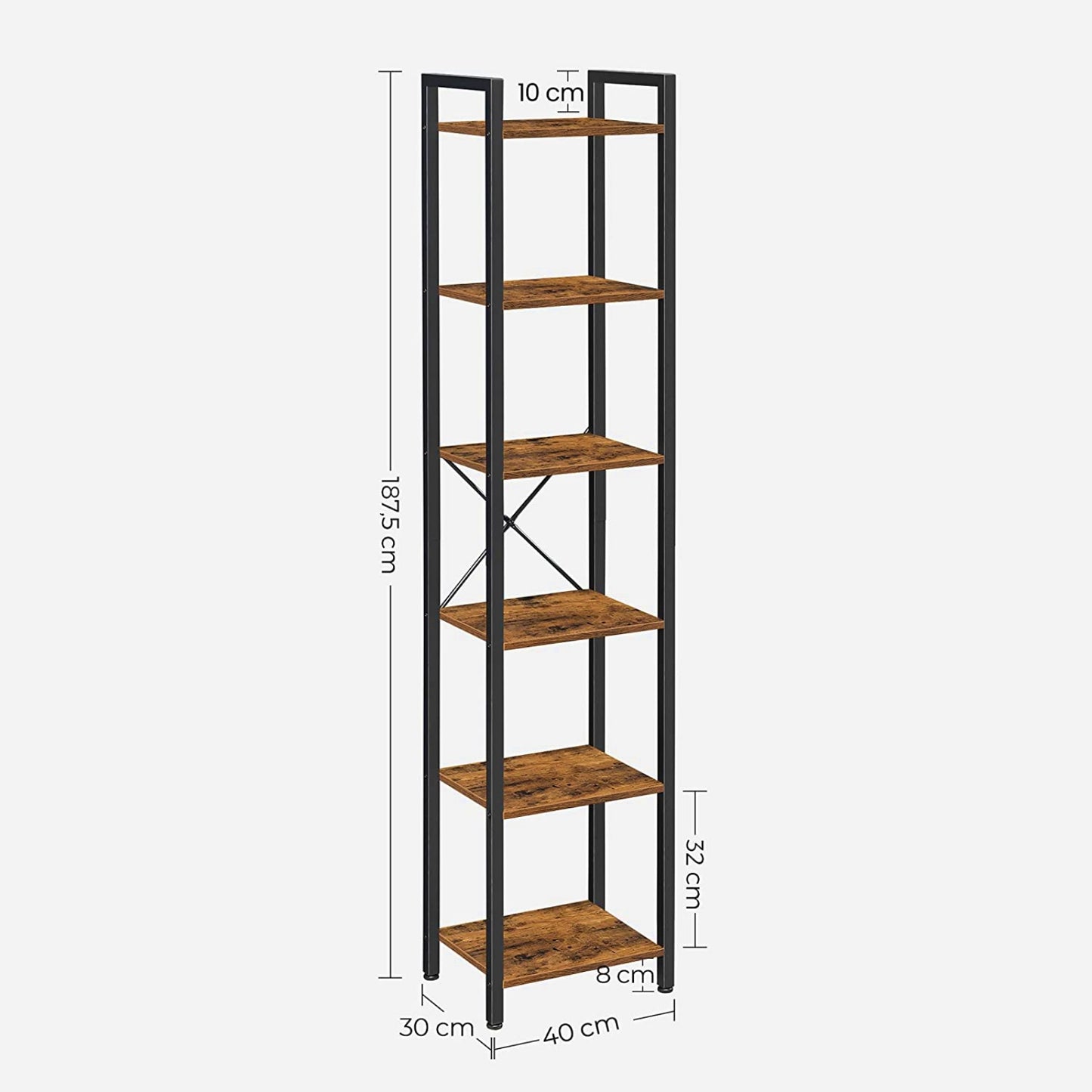 Industrial Tall Bookcase Vintage Slim Shelving Unit Rustic Home Display Cabinet