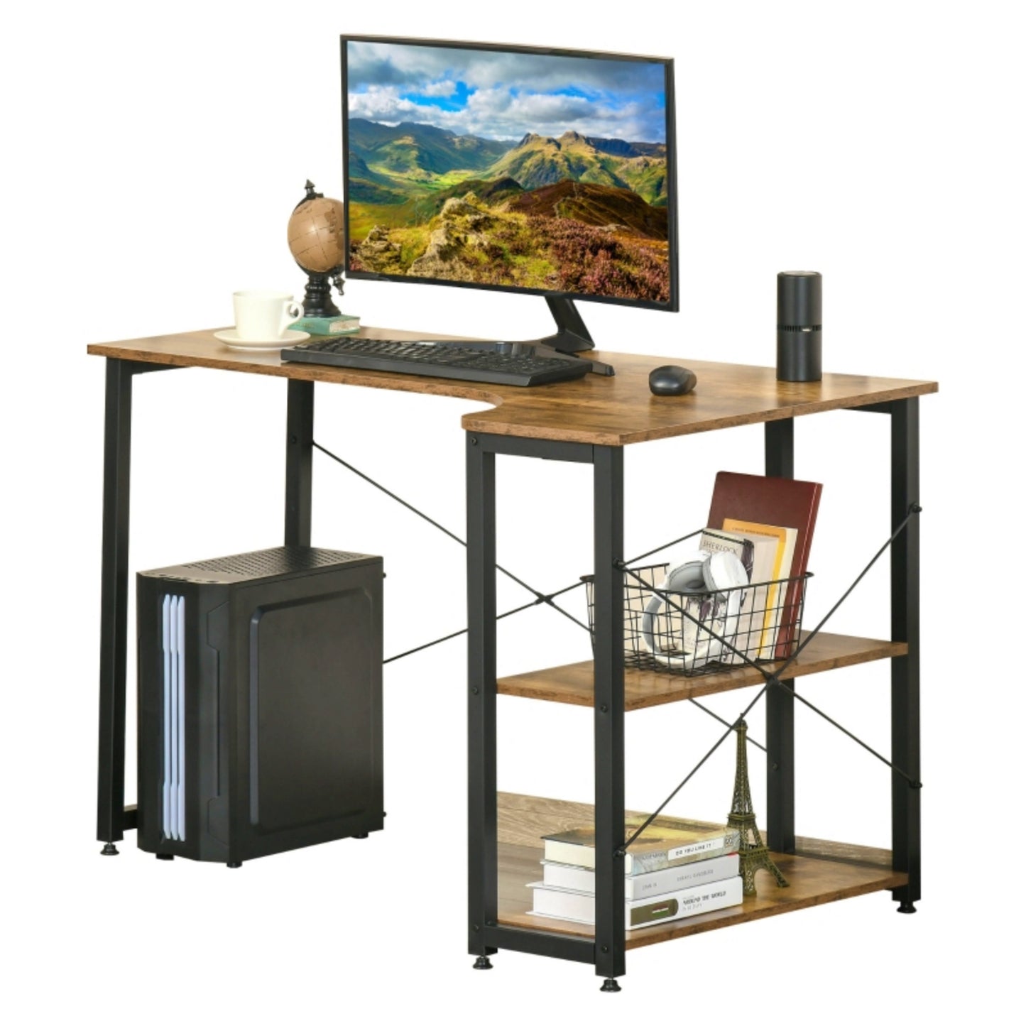 Industrial Corner Desk L-Shaped Rustic Laptop Workstation Home Office Furniture