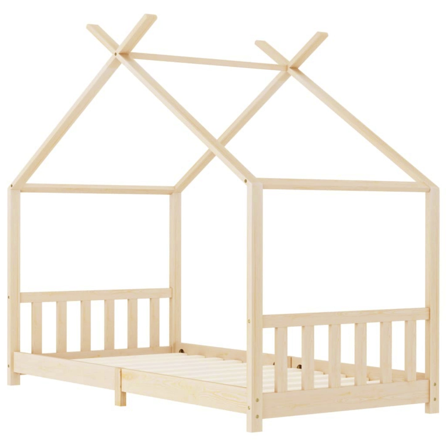 Kids House Bed Frame Wooden Teepee Tent Style Bedstead Children Cottage Playhouse