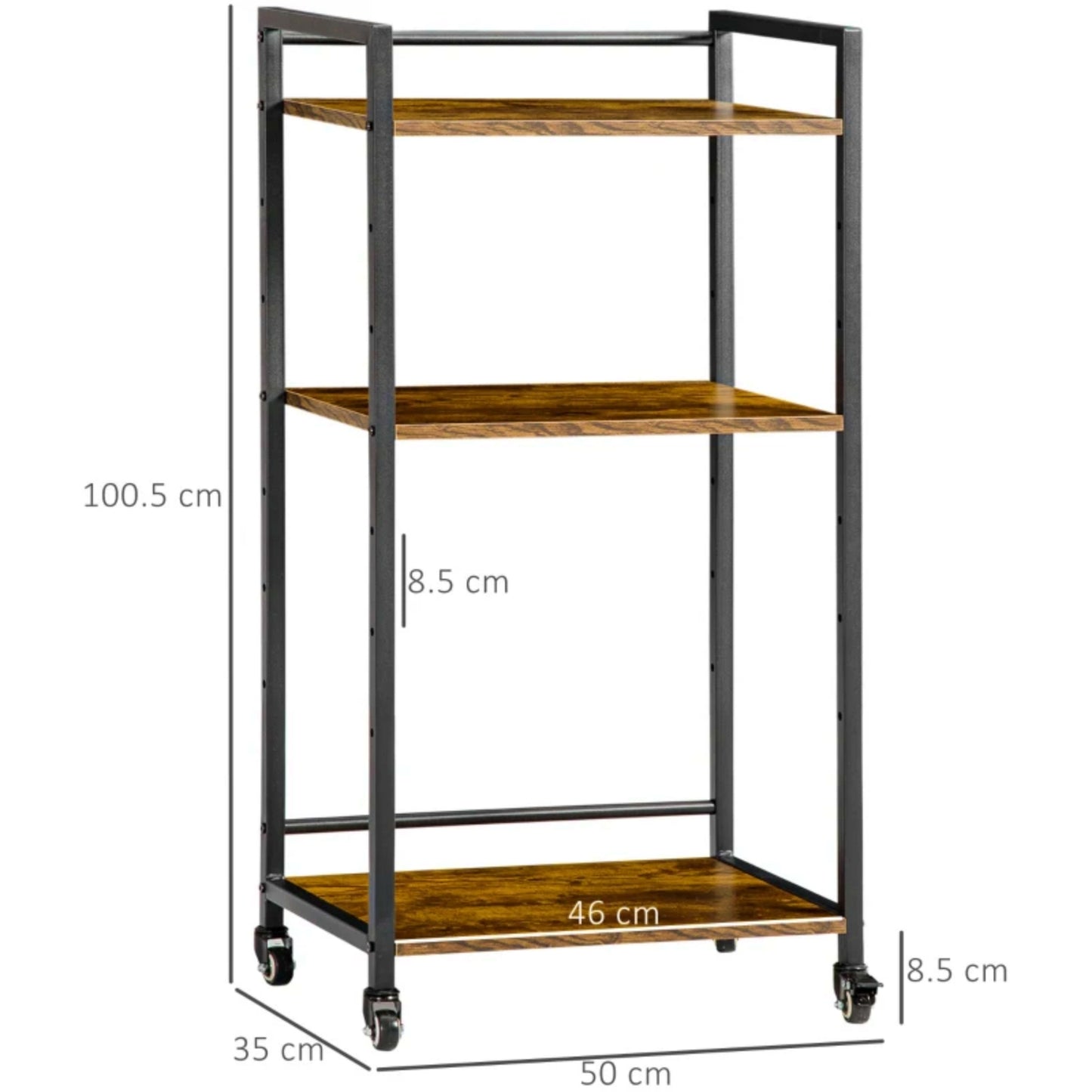 Industrial Bookcase Trolley Printer Storage Cart Modern Small Shelving Unit With Wheels