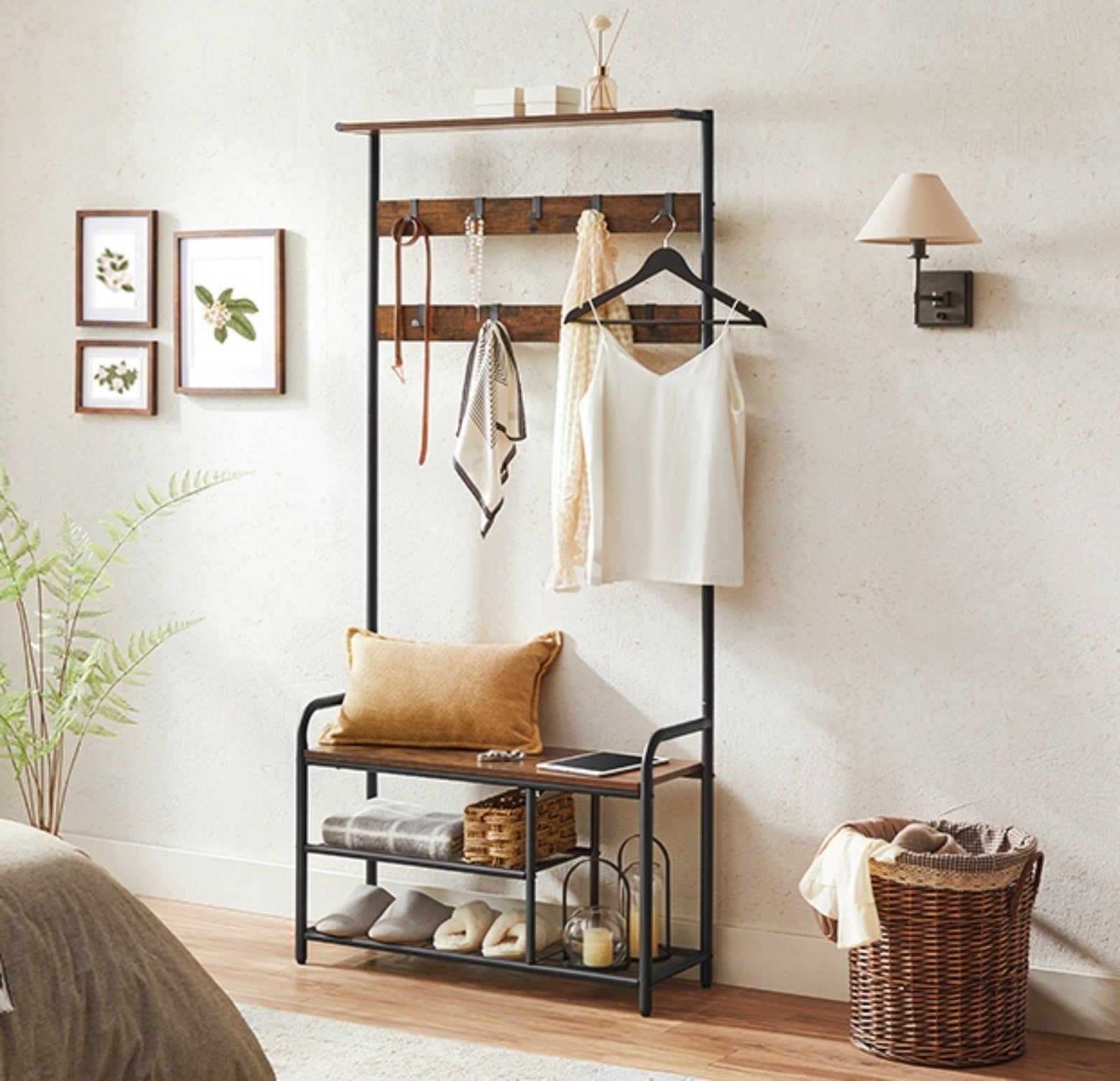 Industrial Coat Stand Metal Hallway Open Wardrobe Modern Shoe Storage ...