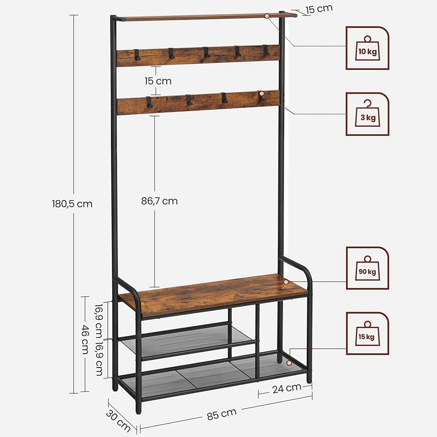 Industrial Coat Stand Metal Hallway Open Wardrobe Modern Shoe Storage Rack