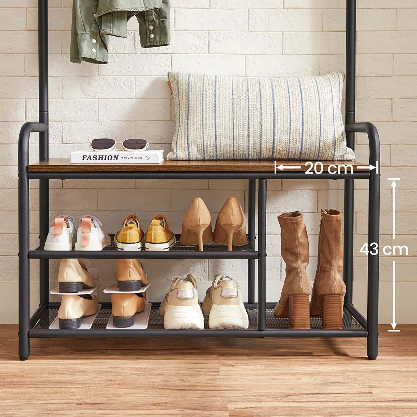 Industrial Coat Stand Metal Hallway Open Wardrobe Modern Shoe Storage Rack