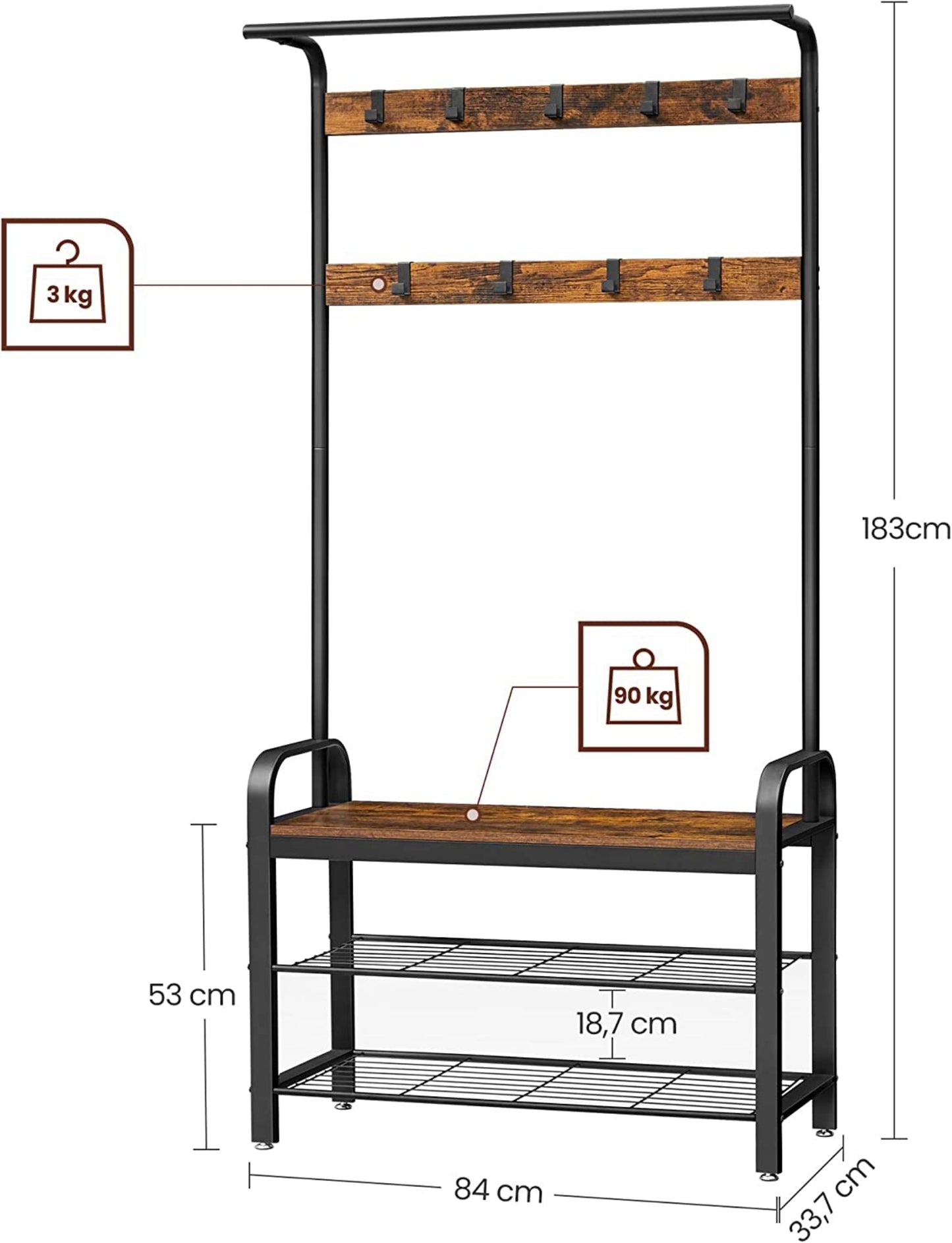 Hallway Coat Rack Industrial Open Wardrobe Metal Shoe Storage Bench Modern Clothes Stand