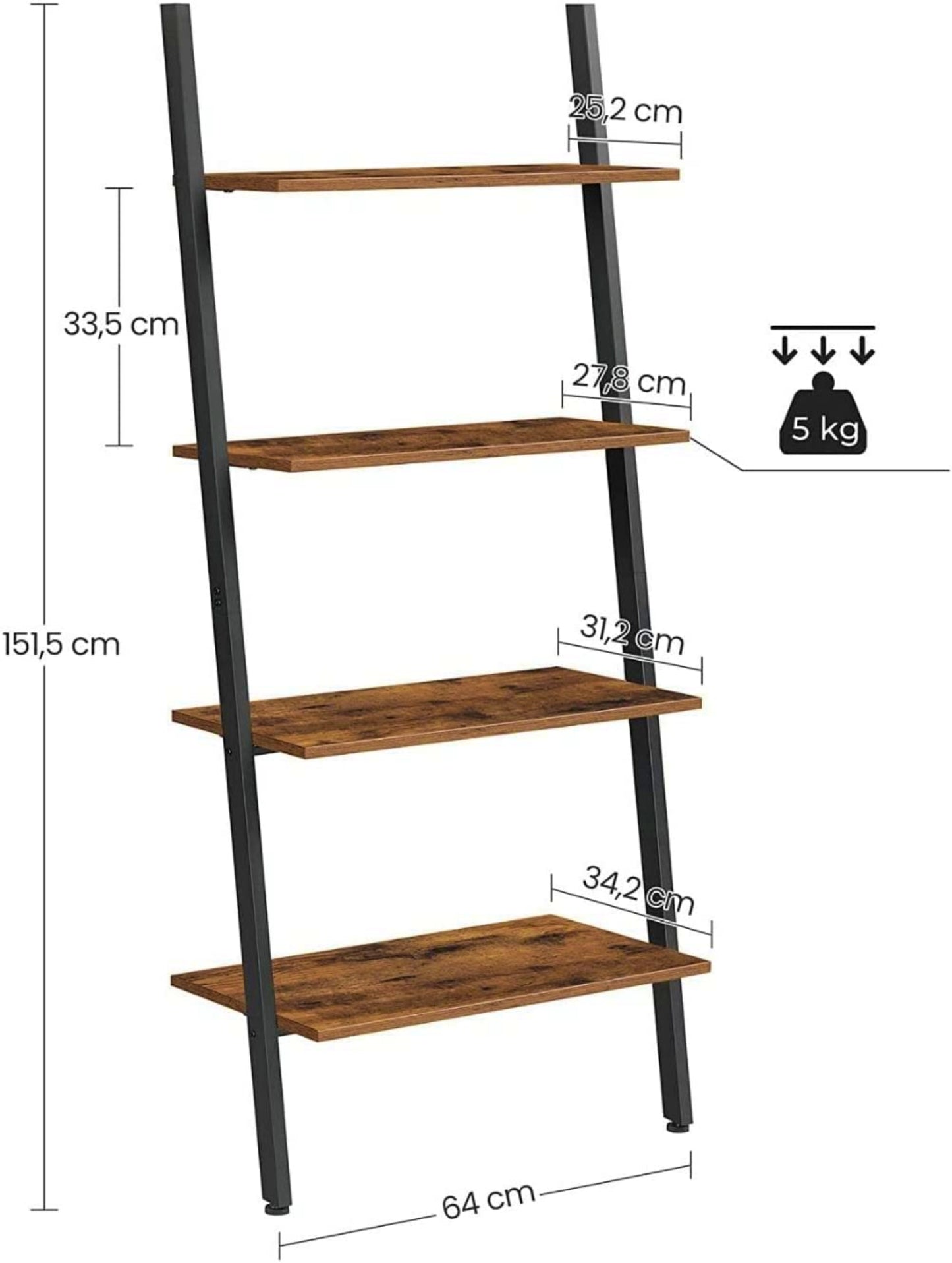 Industrial Ladder Bookcase Rustic Shelving Unit Modern Home Storage Furniture